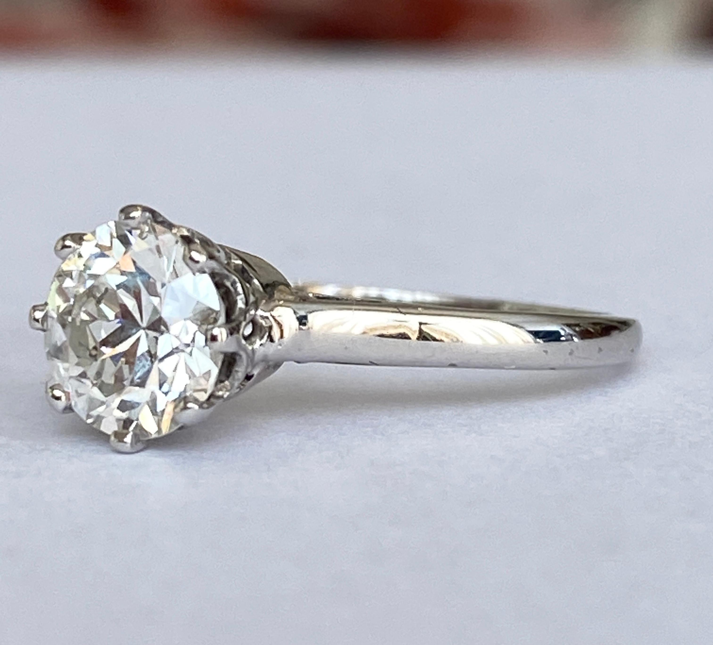 Solitaire de fiançailles Art déco tardif 1,14 carat Old European Brilliant Cut Diamond en vente 2