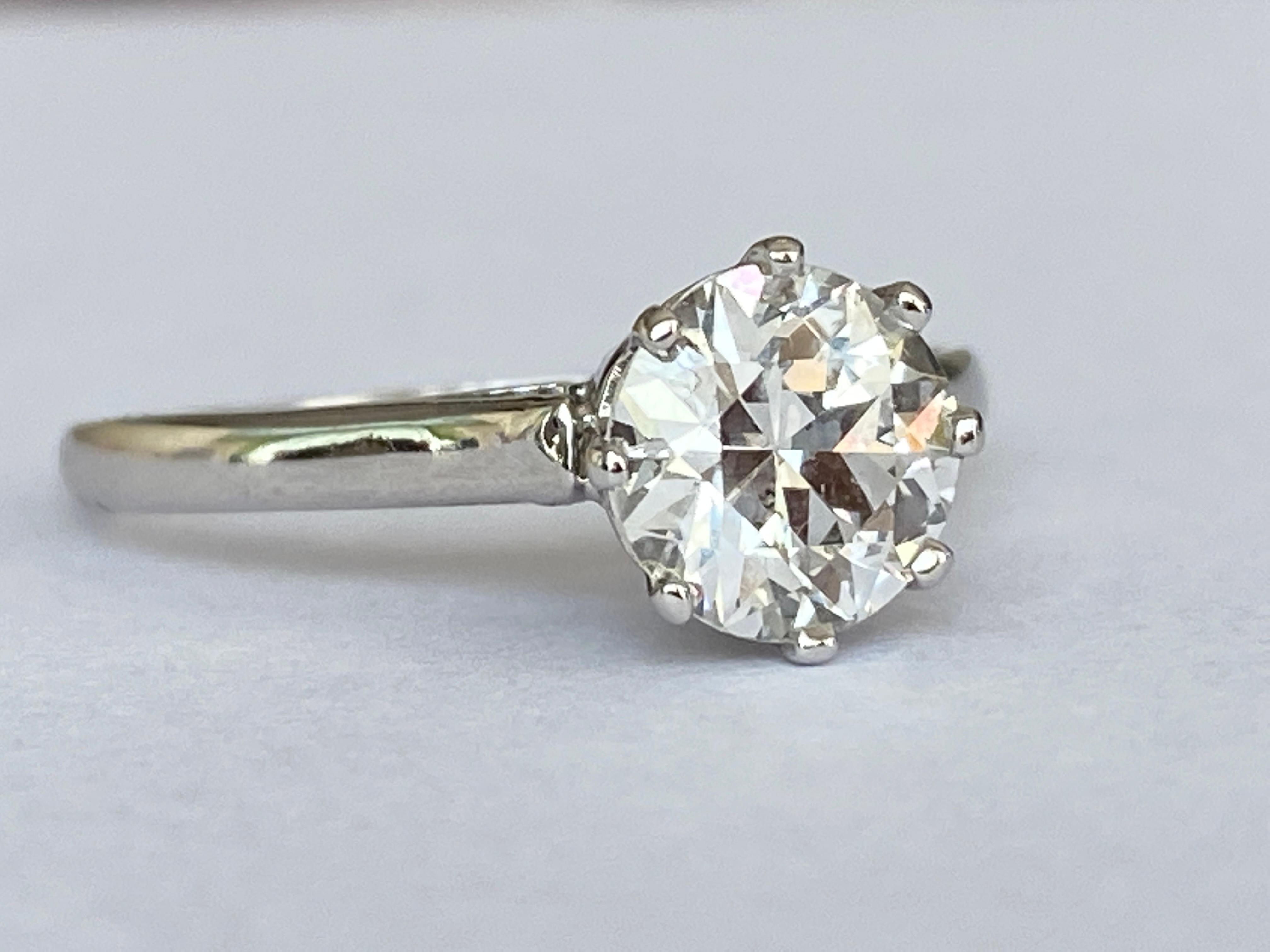 Solitaire de fiançailles Art déco tardif 1,14 carat Old European Brilliant Cut Diamond en vente 3