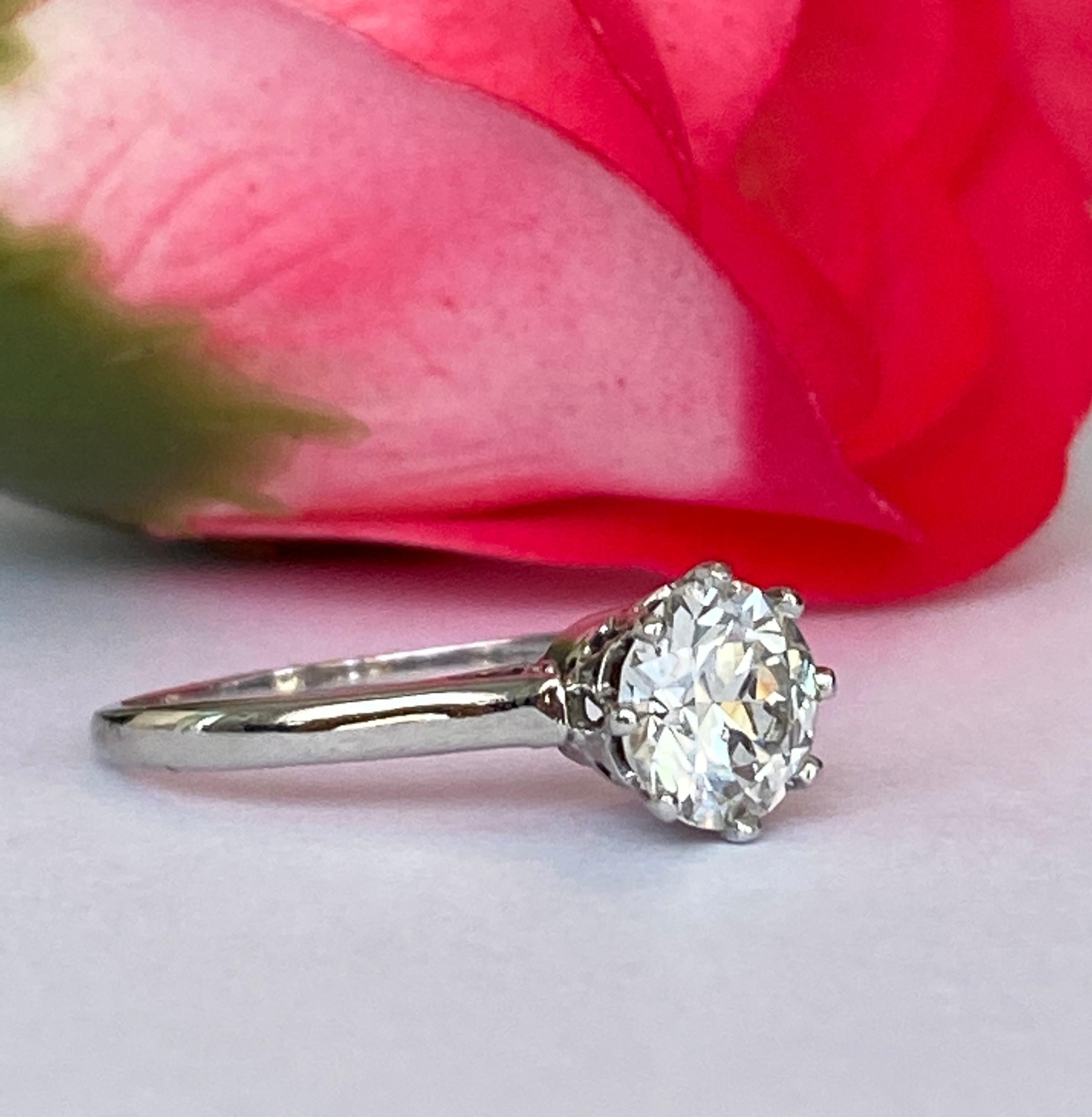 Solitaire de fiançailles Art déco tardif 1,14 carat Old European Brilliant Cut Diamond en vente 4