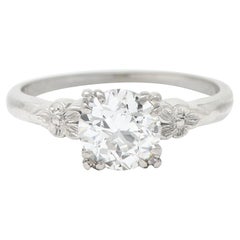 Late Art Deco 1.14 Carats Diamond Palladium Flower Engagement Ring