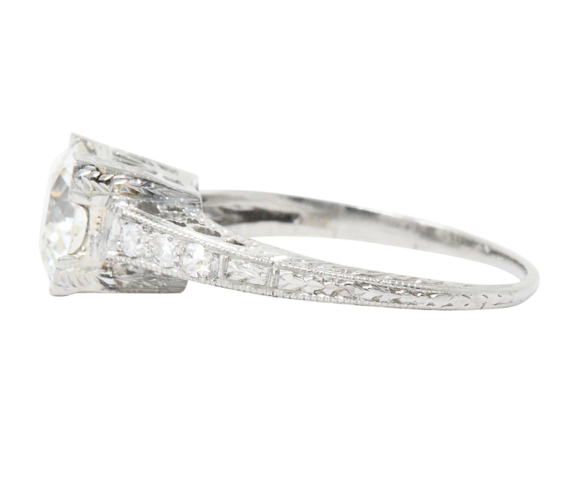 Brilliant Cut Late Art Deco 1.17 Carats Diamond Platinum Engagement Ring GIA