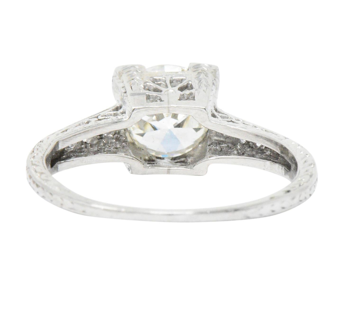 Late Art Deco 1.17 Carats Diamond Platinum Engagement Ring GIA In Excellent Condition In Philadelphia, PA