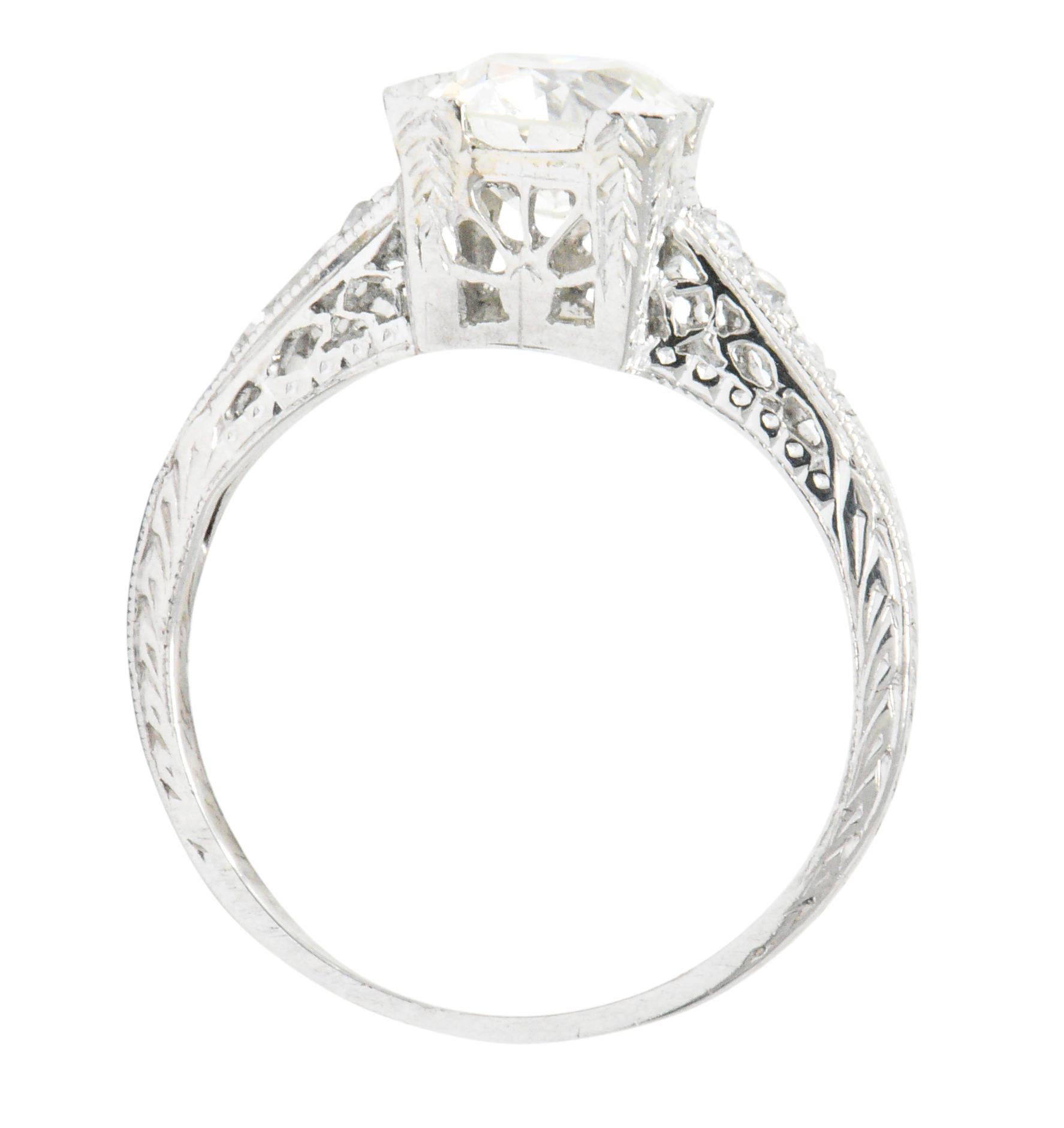 Women's or Men's Late Art Deco 1.17 Carats Diamond Platinum Engagement Ring GIA