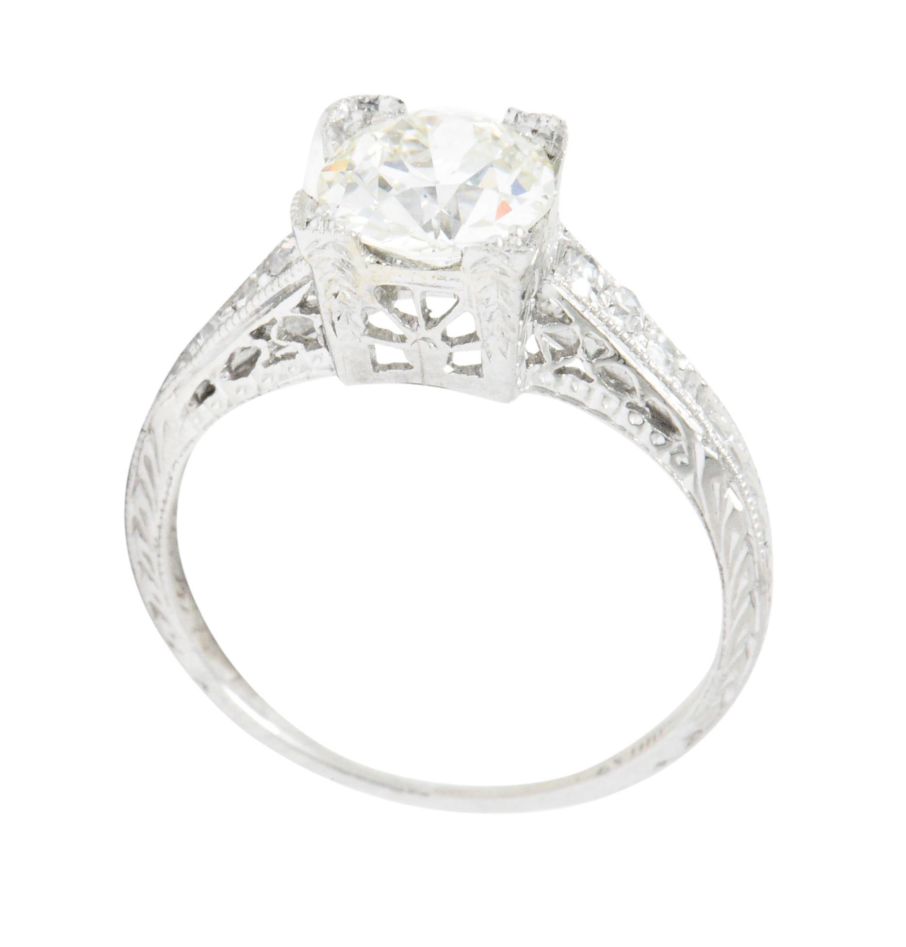 Late Art Deco 1.17 Carats Diamond Platinum Engagement Ring GIA 1