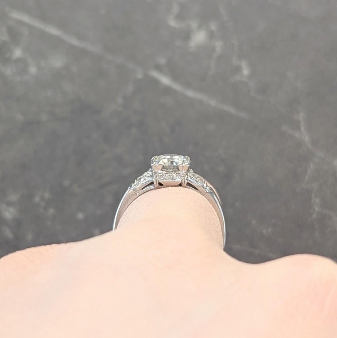 Late Art Deco 1.20 CTW Transitional Cut Diamond Platinum Vintage Engagement Ring For Sale 6