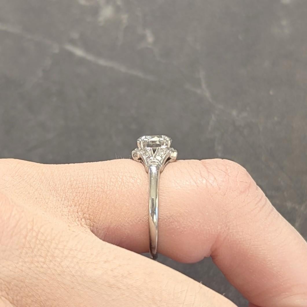 Late Art Deco 1.20 CTW Transitional Cut Diamond Platinum Vintage Engagement Ring For Sale 7
