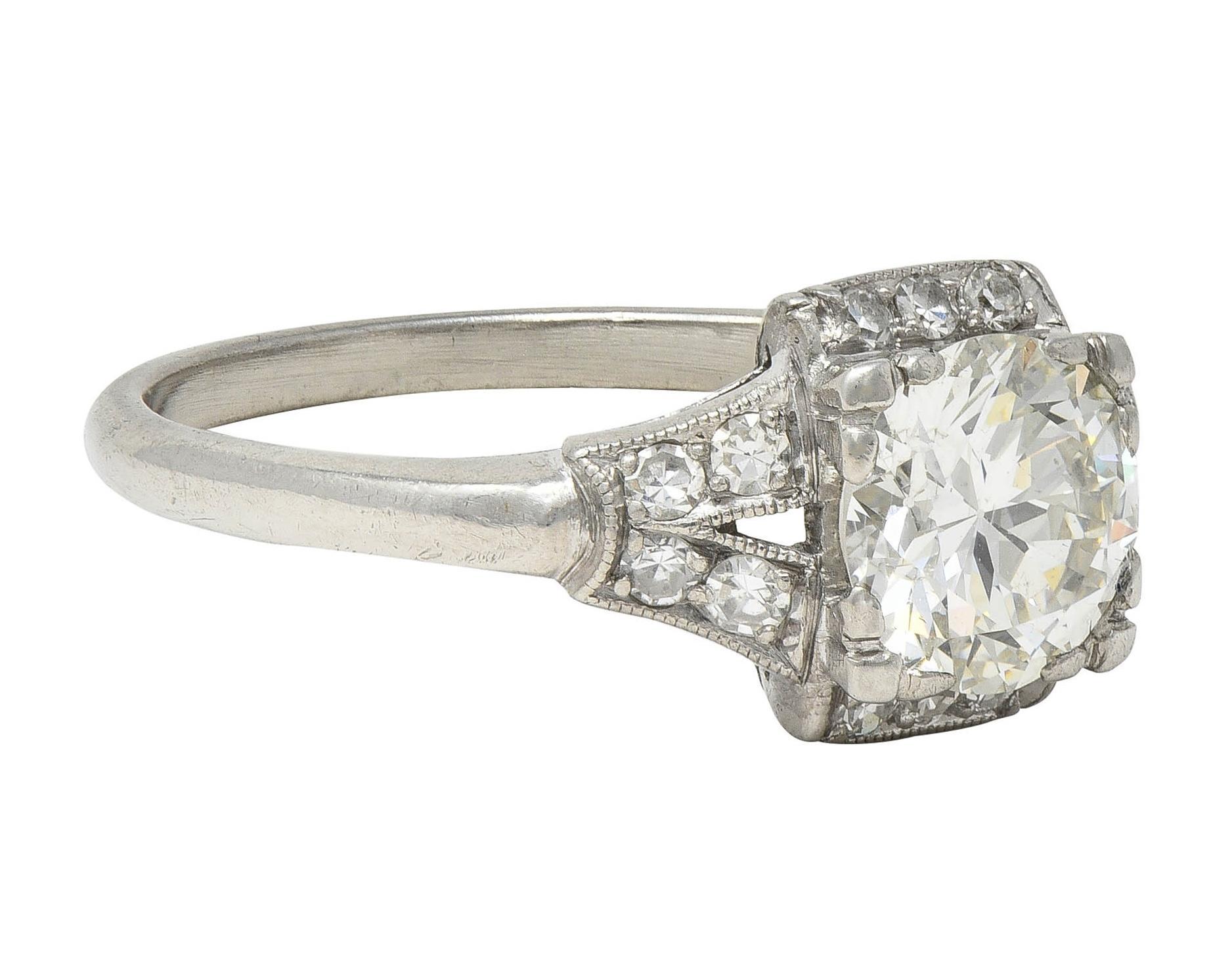Old European Cut Late Art Deco 1.20 CTW Transitional Cut Diamond Platinum Vintage Engagement Ring For Sale