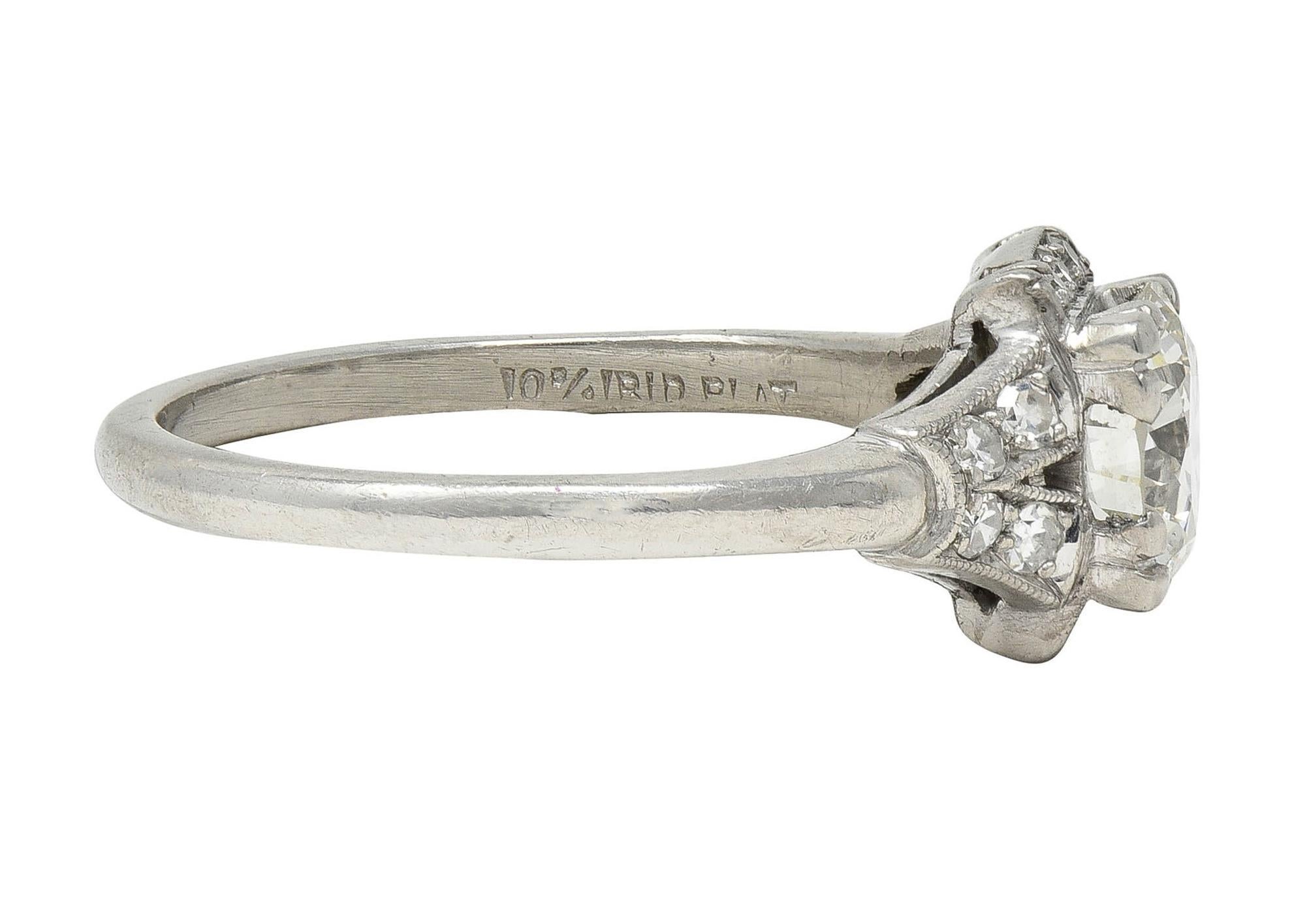 Late Art Deco 1.20 CTW Transitional Cut Diamond Platinum Vintage Engagement Ring In Excellent Condition For Sale In Philadelphia, PA