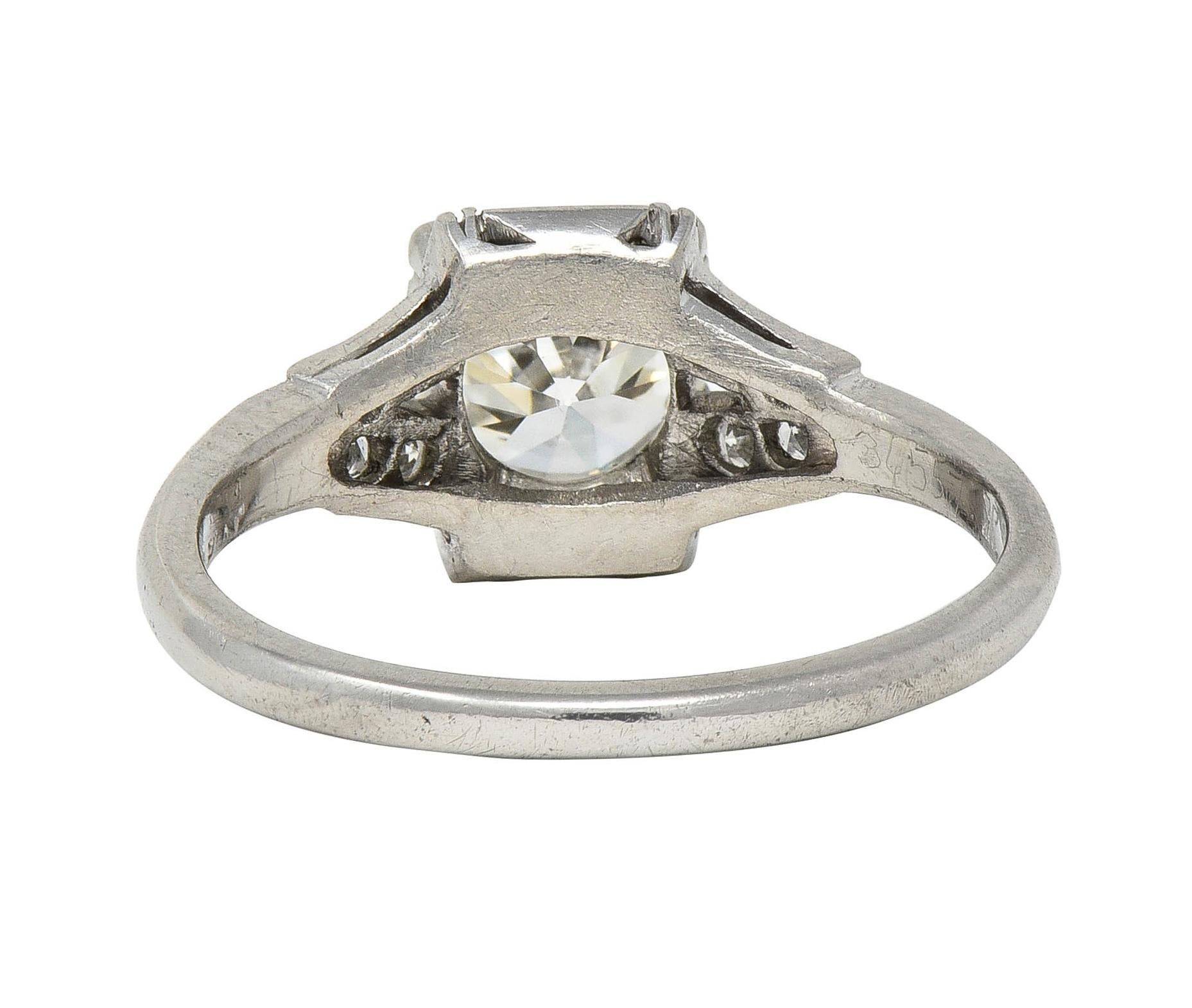Women's or Men's Late Art Deco 1.20 CTW Transitional Cut Diamond Platinum Vintage Engagement Ring For Sale