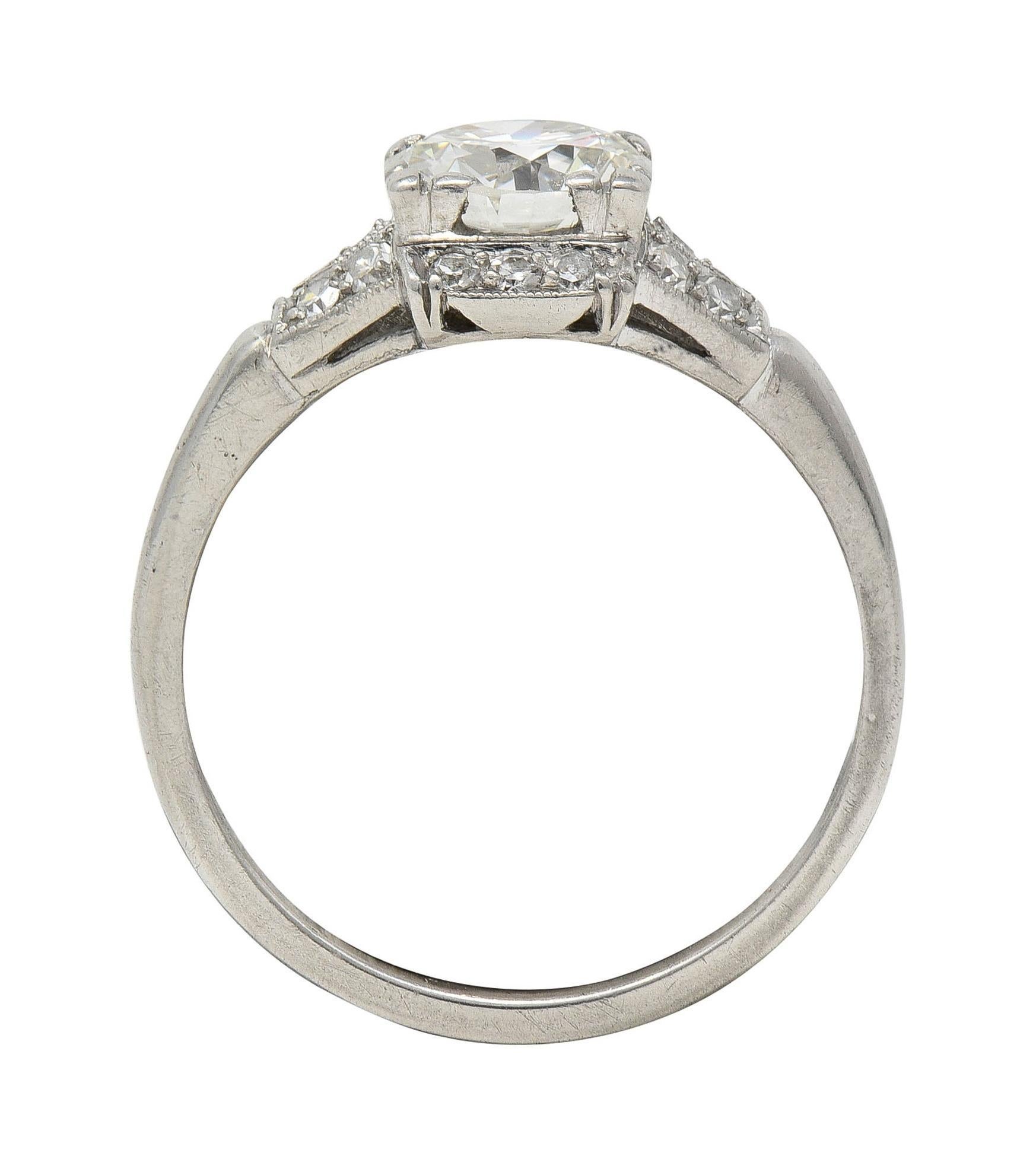 Late Art Deco 1.20 CTW Transitional Cut Diamond Platinum Vintage Engagement Ring For Sale 3
