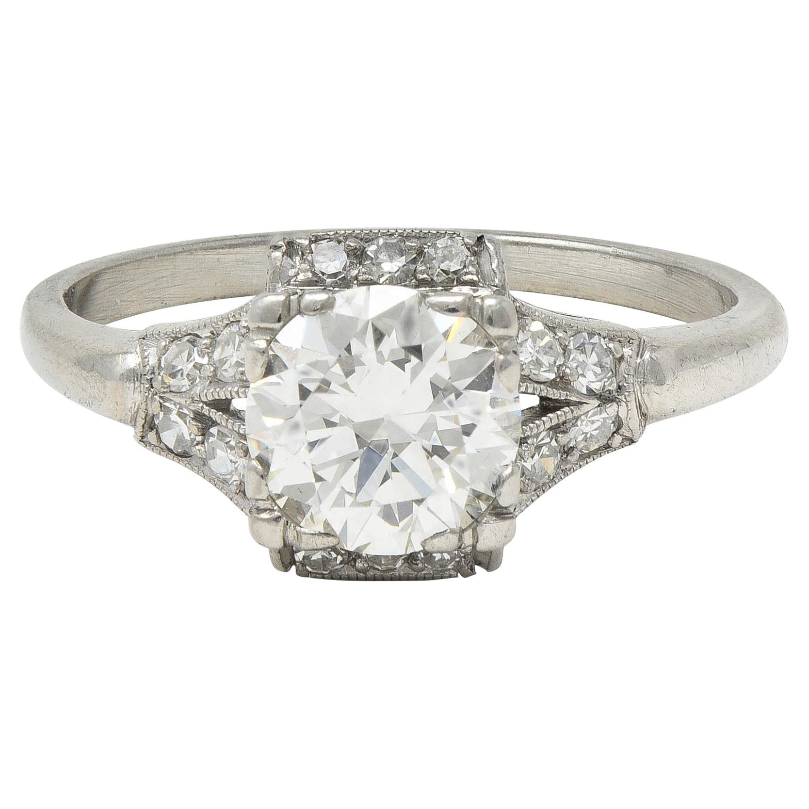 Late Art Deco 1.20 CTW Transitional Cut Diamond Platinum Vintage Engagement Ring