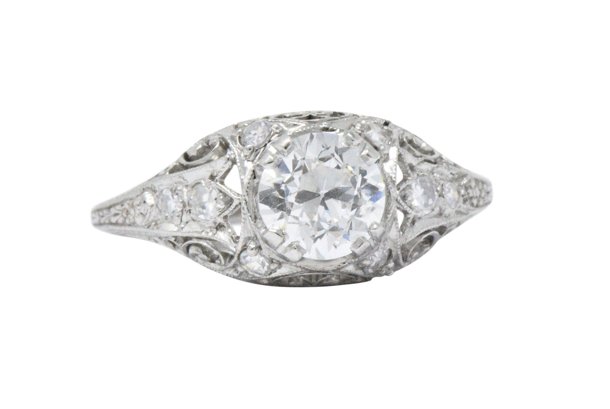 Late Art Deco 1.21 CTW Diamond Platinum Alternative Ring GIA Certified In Excellent Condition In Philadelphia, PA