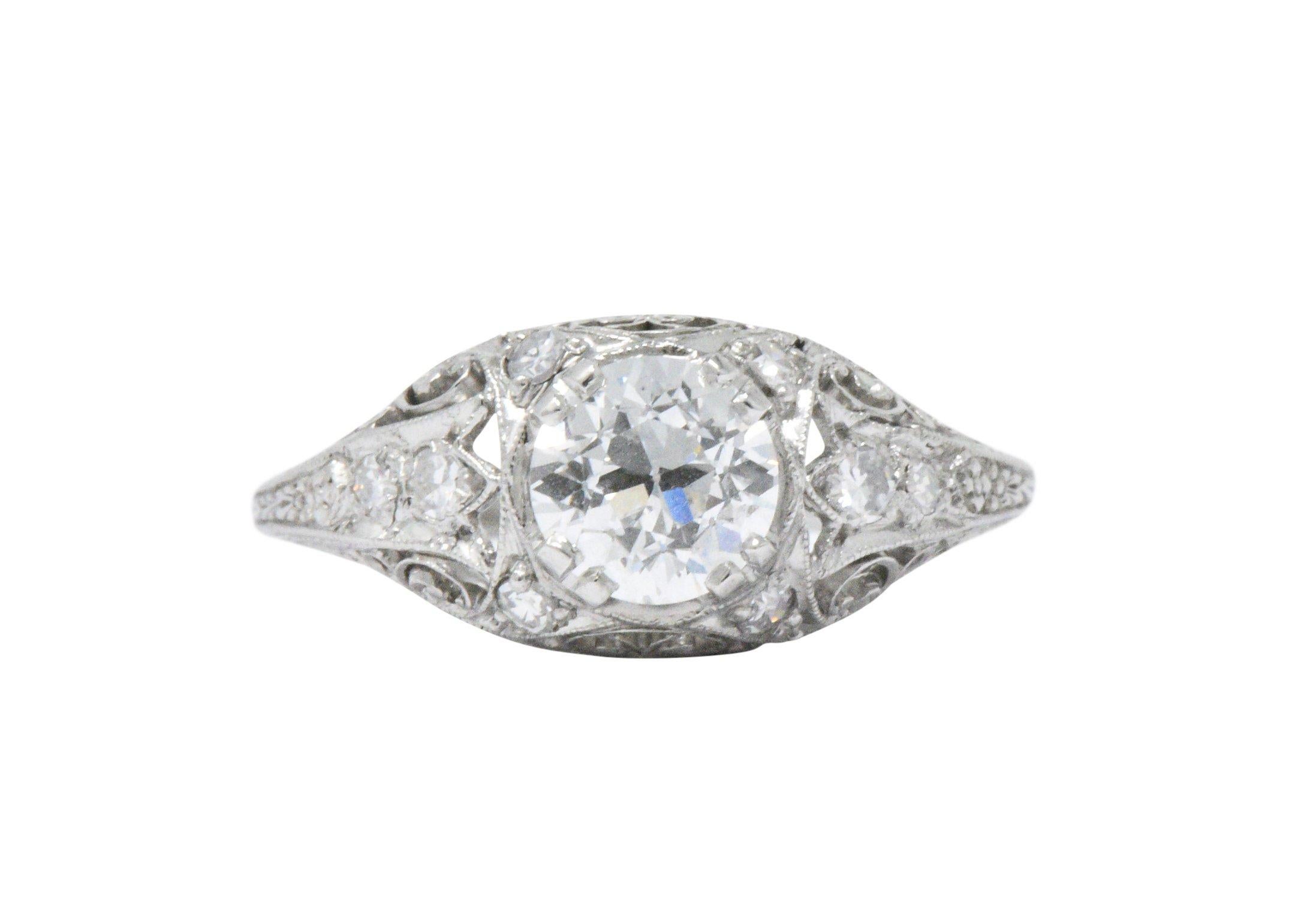 Women's or Men's Late Art Deco 1.21 CTW Diamond Platinum Alternative Ring GIA Certified