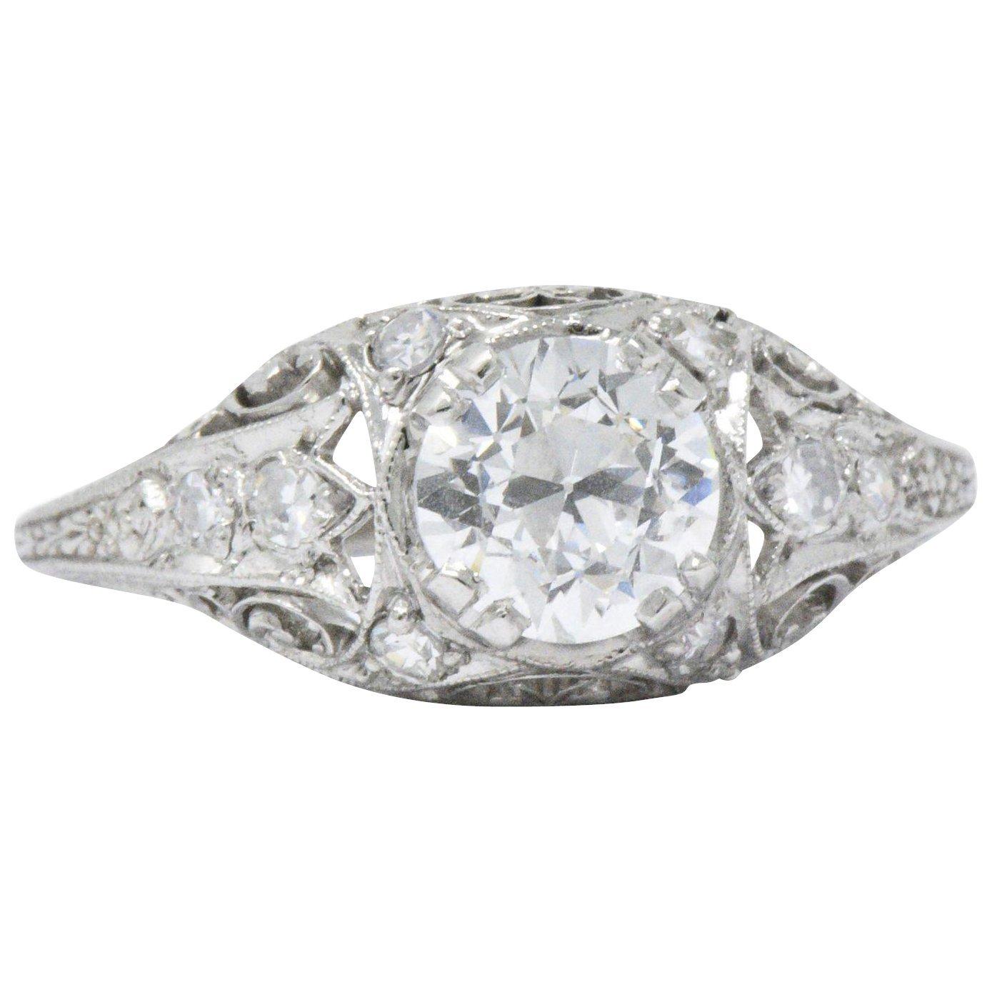 Late Art Deco 1.21 CTW Diamond Platinum Alternative Ring GIA Certified