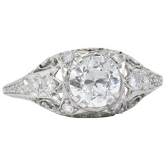 Late Art Deco 1.21 CTW Diamond Platinum Alternative Ring GIA Certified