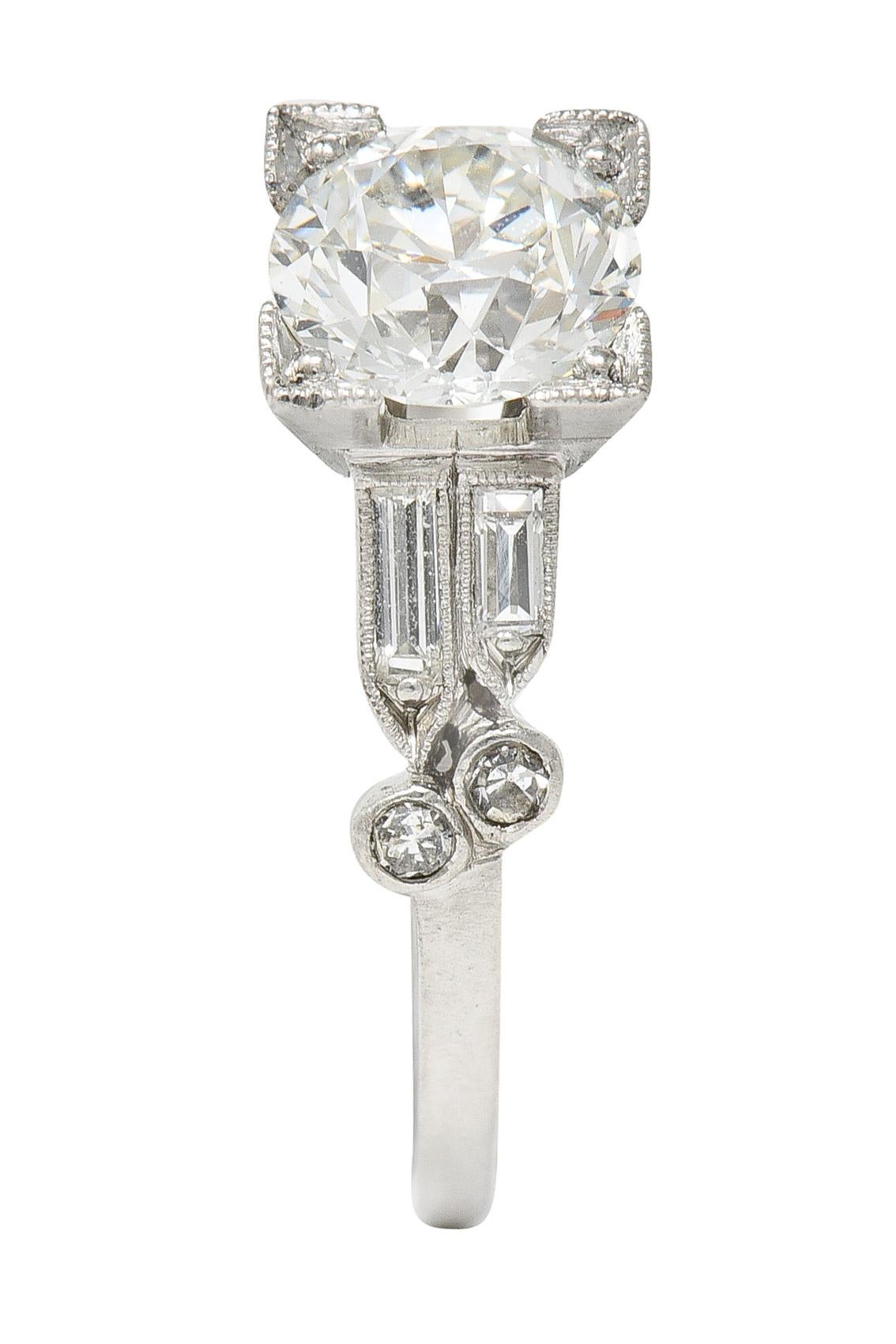 Late Art Deco 1.31 Carats Diamond Platinum Engagement Ring GIA 5