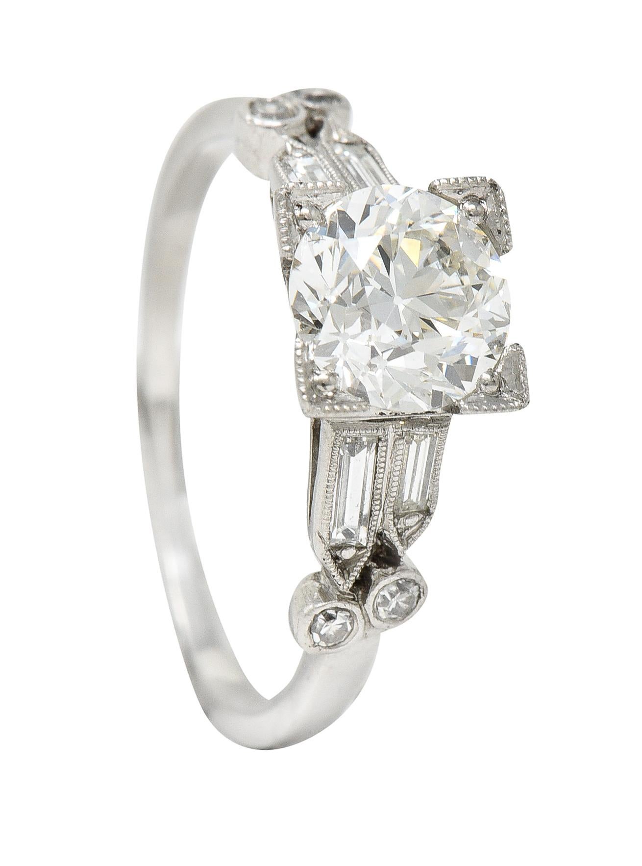 Late Art Deco 1.31 Carats Diamond Platinum Engagement Ring GIA 6