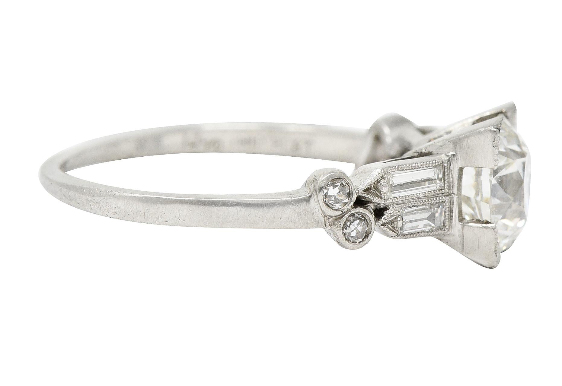 Old European Cut Late Art Deco 1.31 Carats Diamond Platinum Engagement Ring GIA