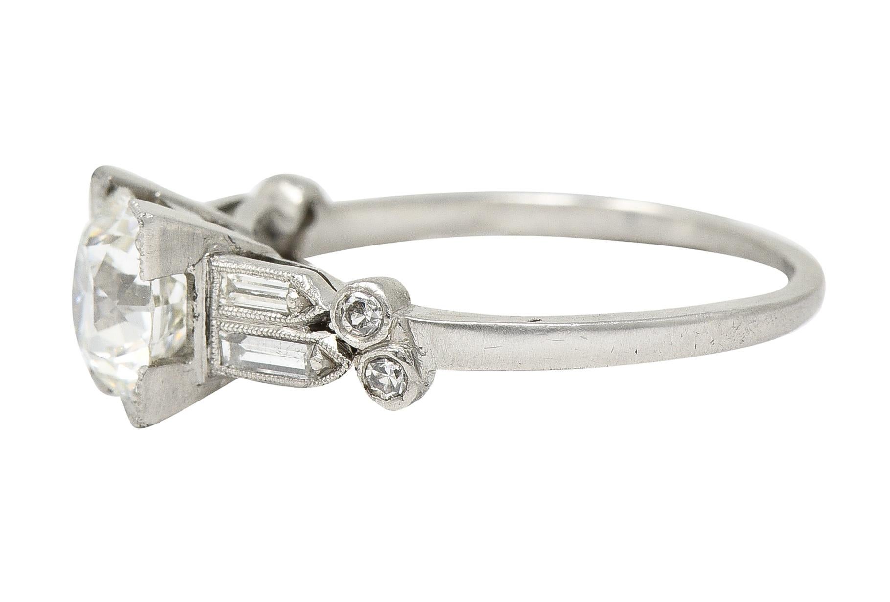 Women's or Men's Late Art Deco 1.31 Carats Diamond Platinum Engagement Ring GIA