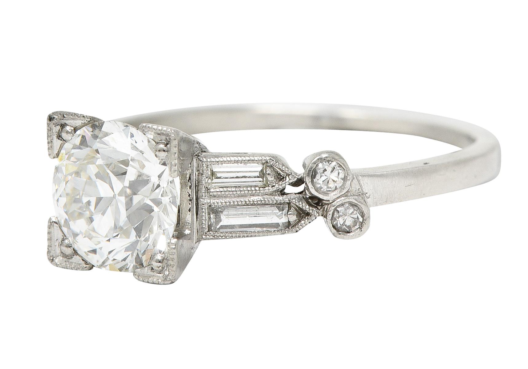 Late Art Deco 1.31 Carats Diamond Platinum Engagement Ring GIA 1