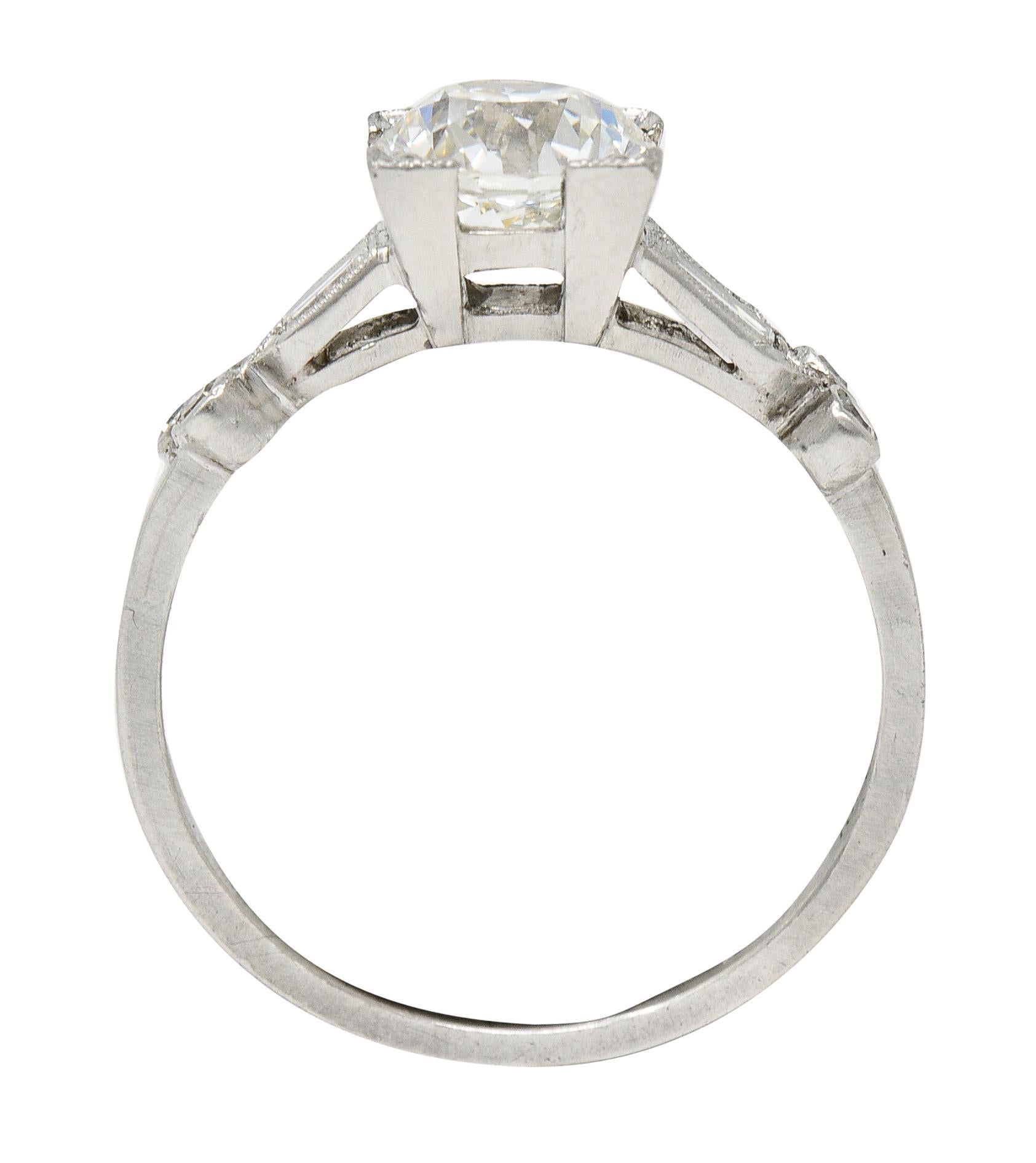 Late Art Deco 1.31 Carats Diamond Platinum Engagement Ring GIA 4