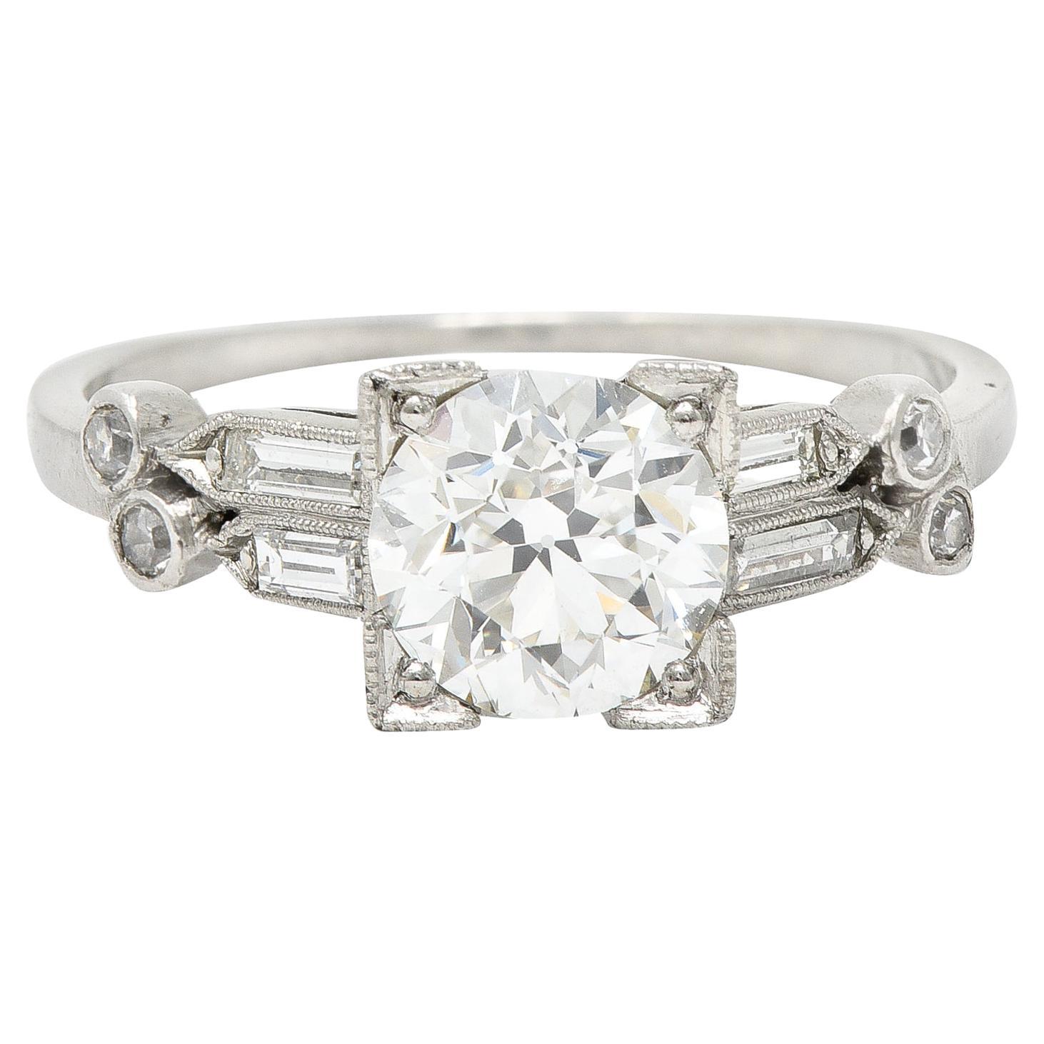 Late Art Deco 1.31 Carats Diamond Platinum Engagement Ring GIA