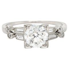 Late Art Deco 1.31 Carats Diamond Platinum Engagement Ring GIA