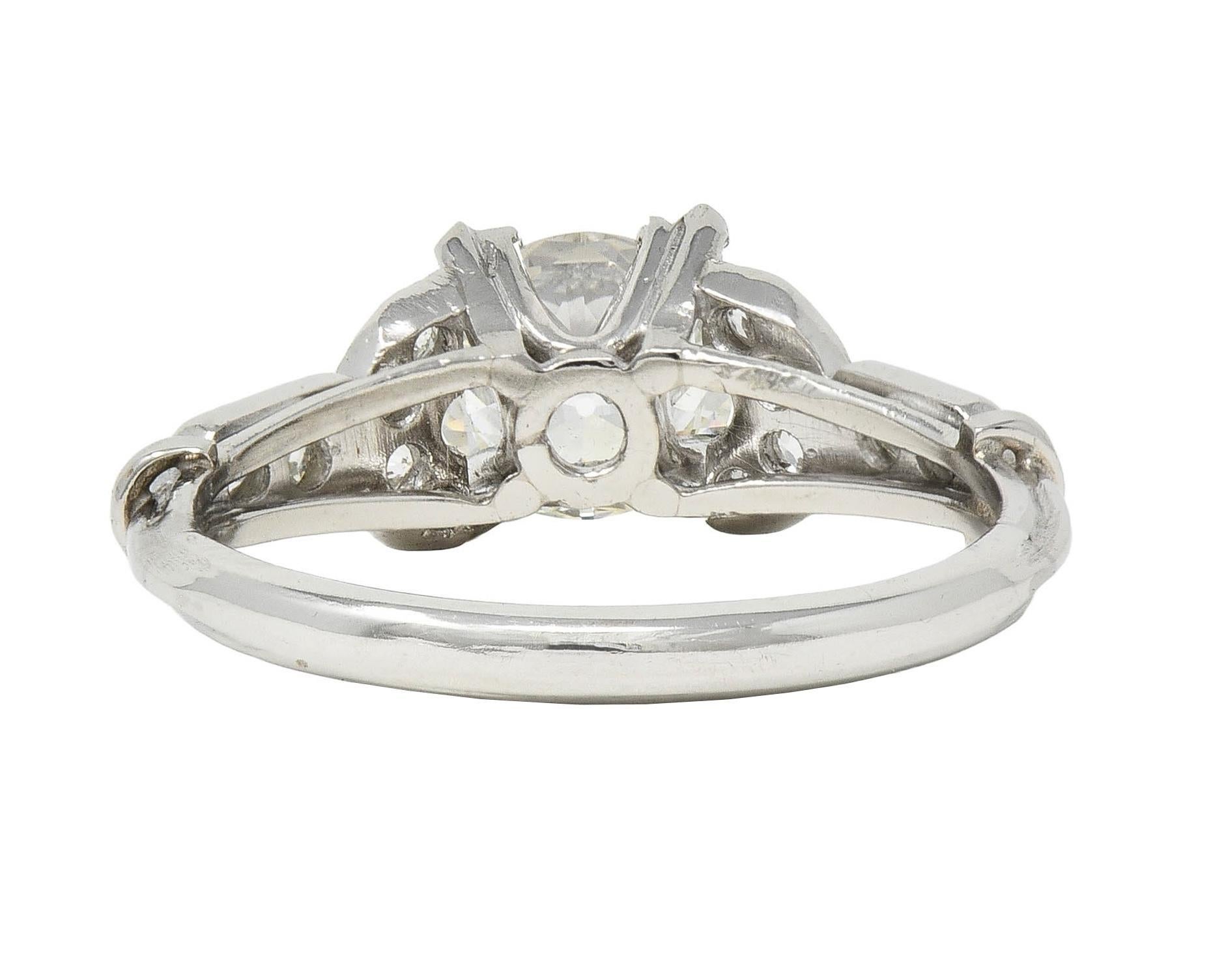 Taglio antico europeo Anello di fidanzamento vintage in platino con diamante 1,39 CTW in stile tardo Art Deco, GIA in vendita