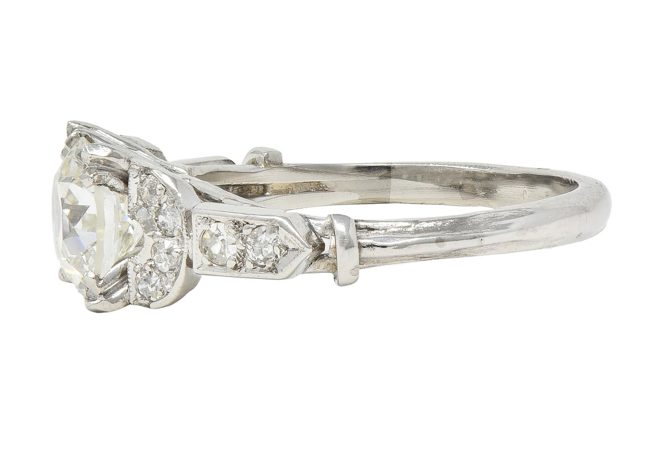 Anello di fidanzamento vintage in platino con diamante 1,39 CTW in stile tardo Art Deco, GIA In condizioni ottime in vendita a Philadelphia, PA