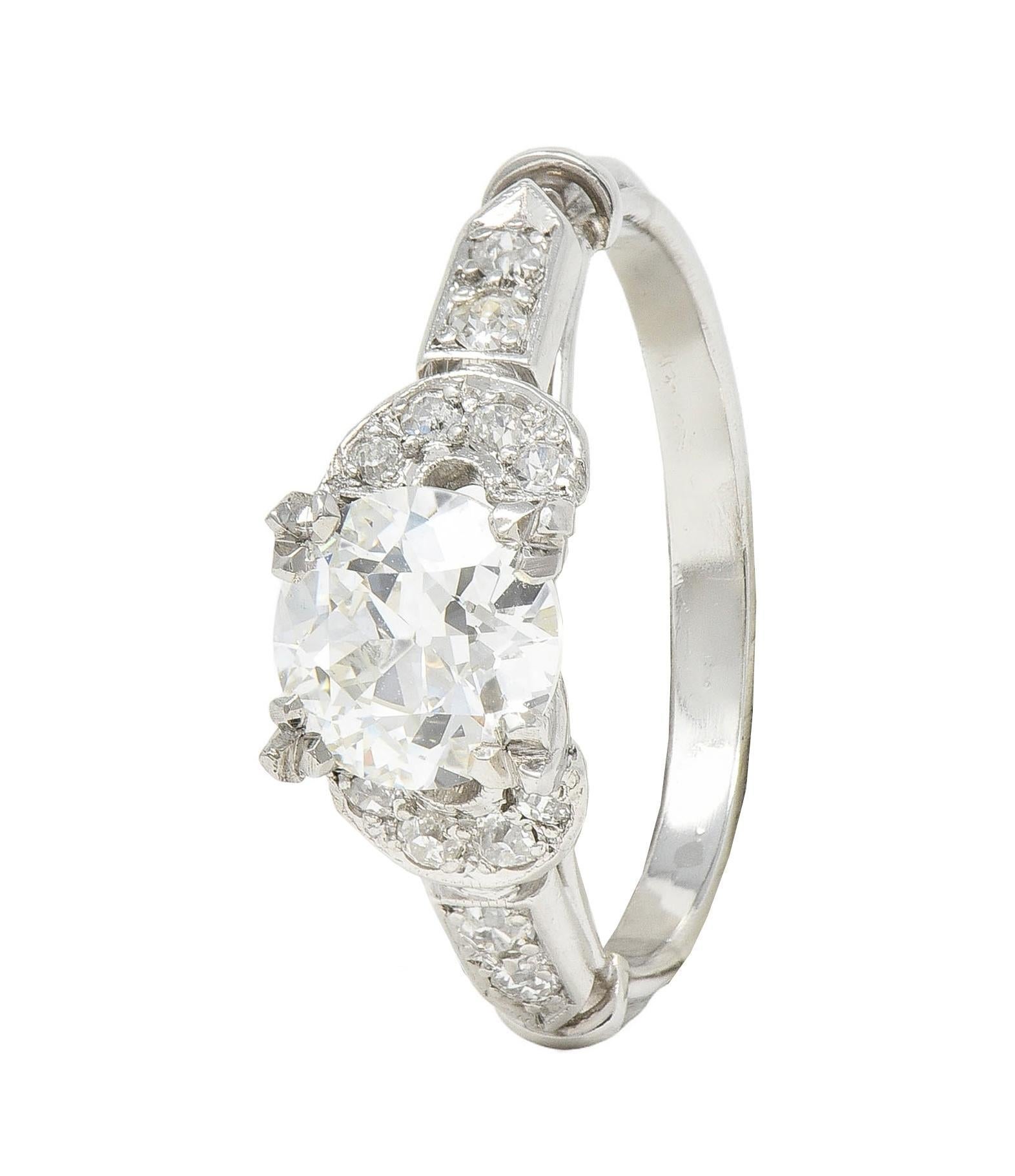 Anello di fidanzamento vintage in platino con diamante 1,39 CTW in stile tardo Art Deco, GIA in vendita 1
