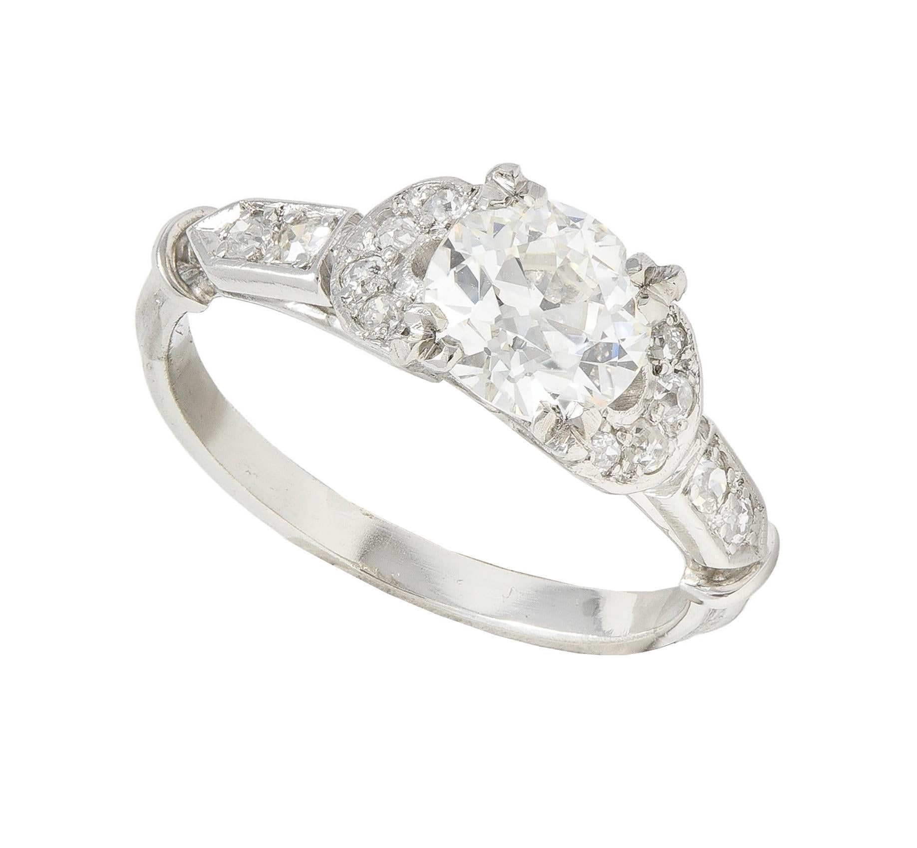 Anello di fidanzamento vintage in platino con diamante 1,39 CTW in stile tardo Art Deco, GIA in vendita 3