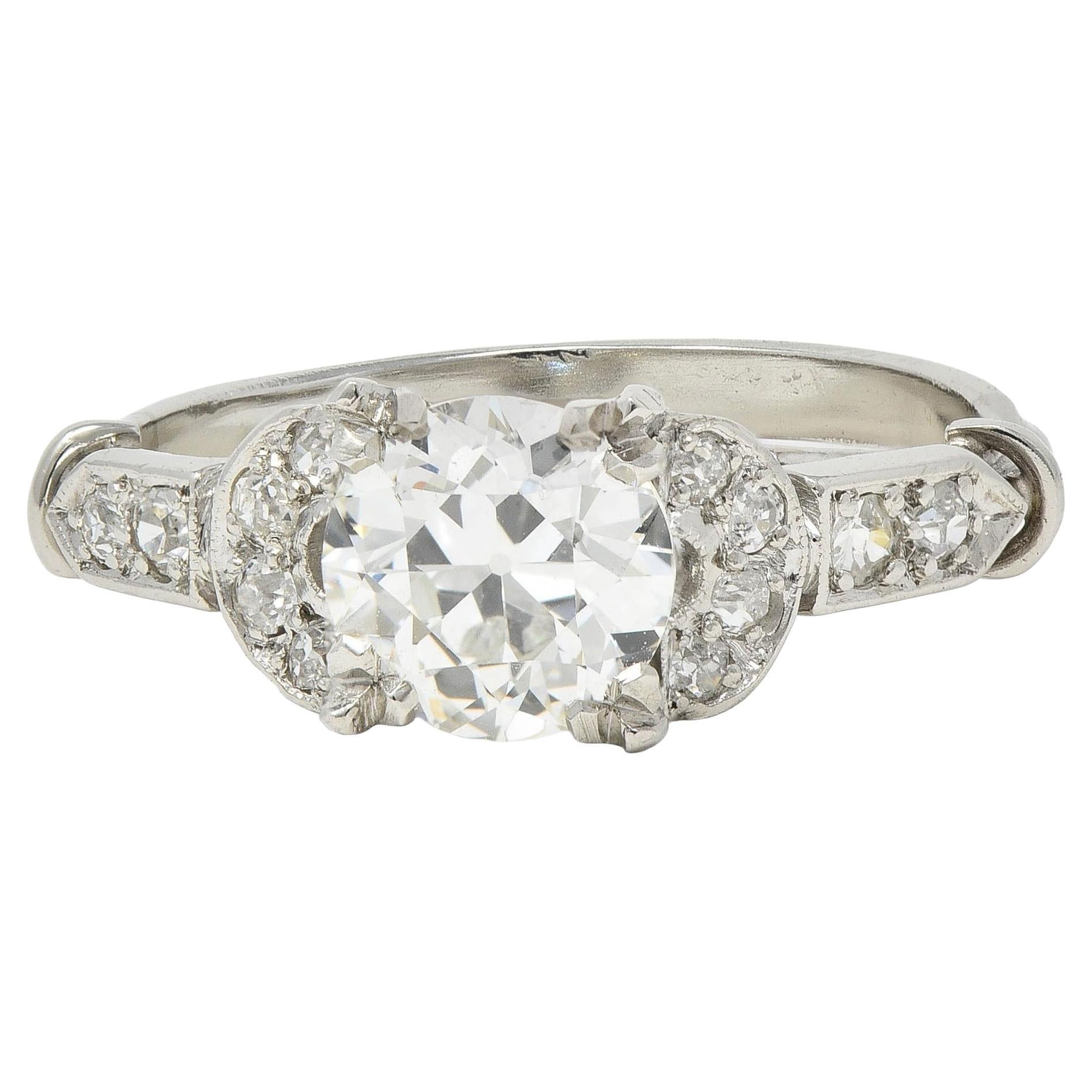 Late Art Deco 1.39 CTW Diamond Platinum Vintage Engagement Ring GIA