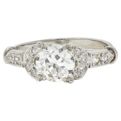 Late Art Deco 1.39 CTW Diamond Platinum Vintage Engagement Ring GIA