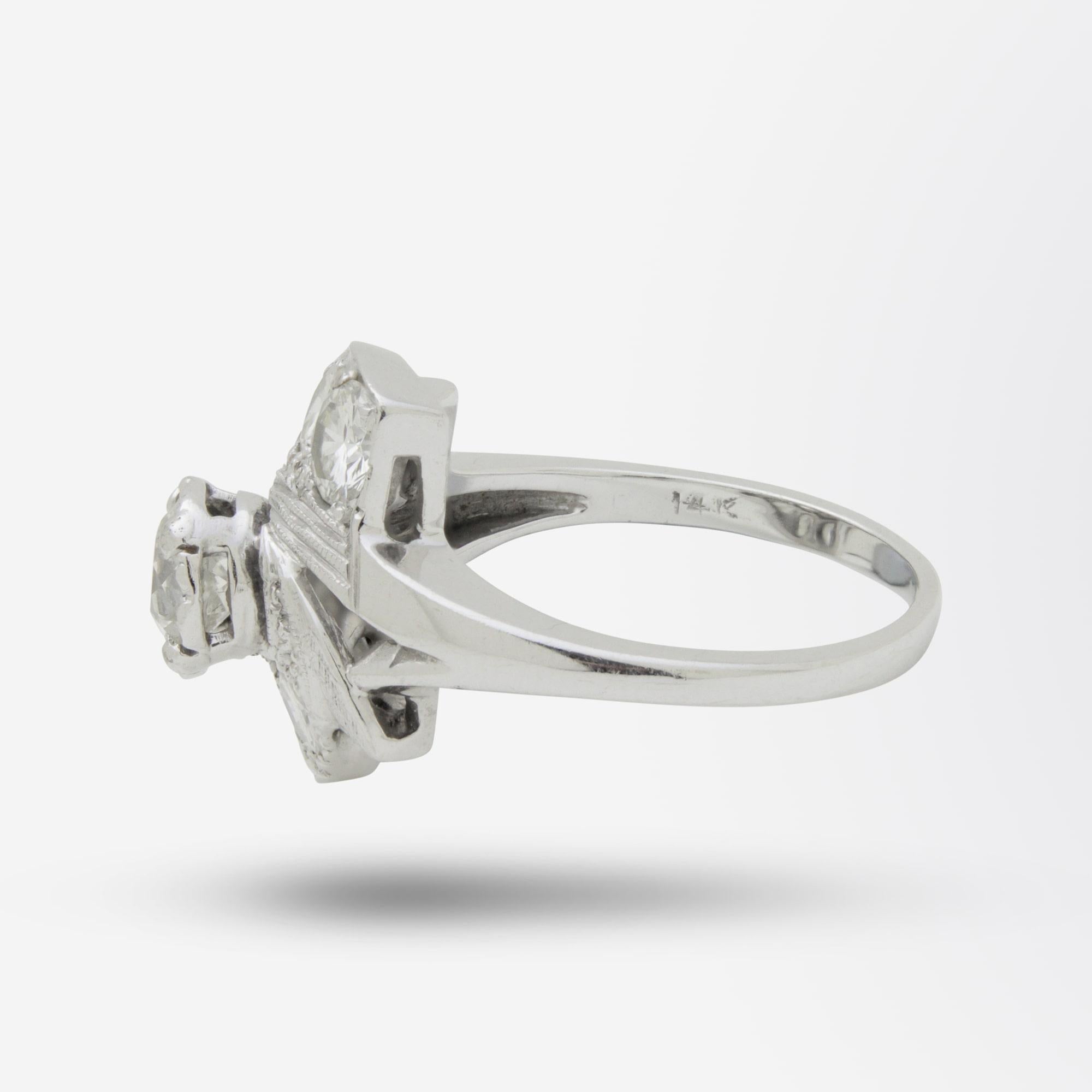 Late Art Deco, 14 Karat White Gold and Diamond Ring In Good Condition For Sale In Brisbane City, QLD