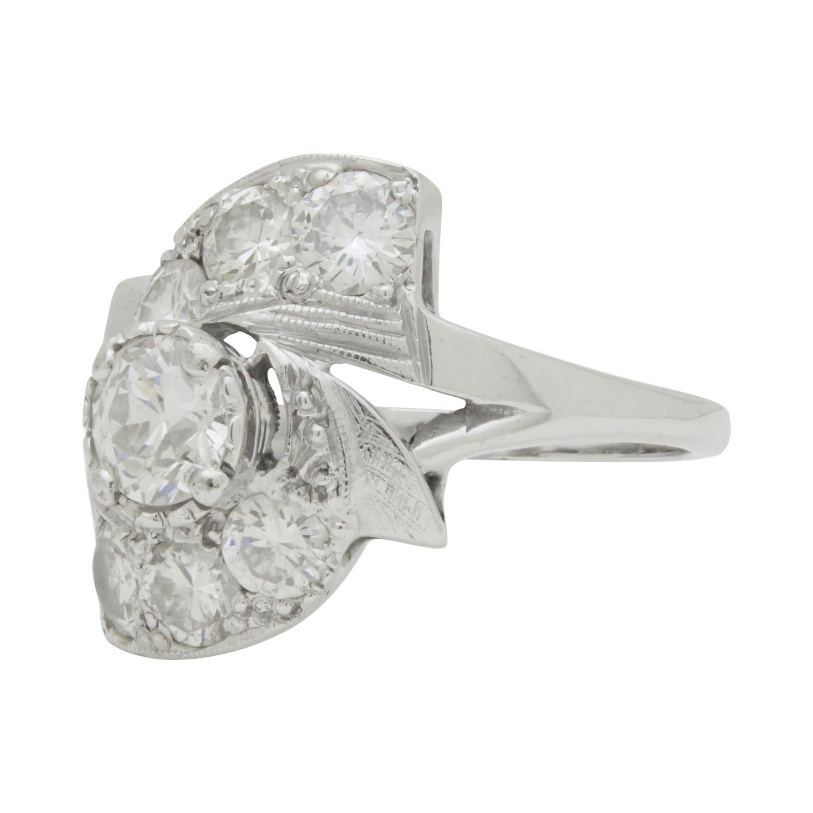 Late Art Deco, 14 Karat White Gold and Diamond Ring