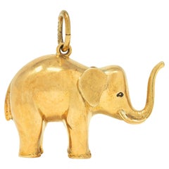 Late Art Deco 14 Karat Yellow Gold Elephant Pendant Charm