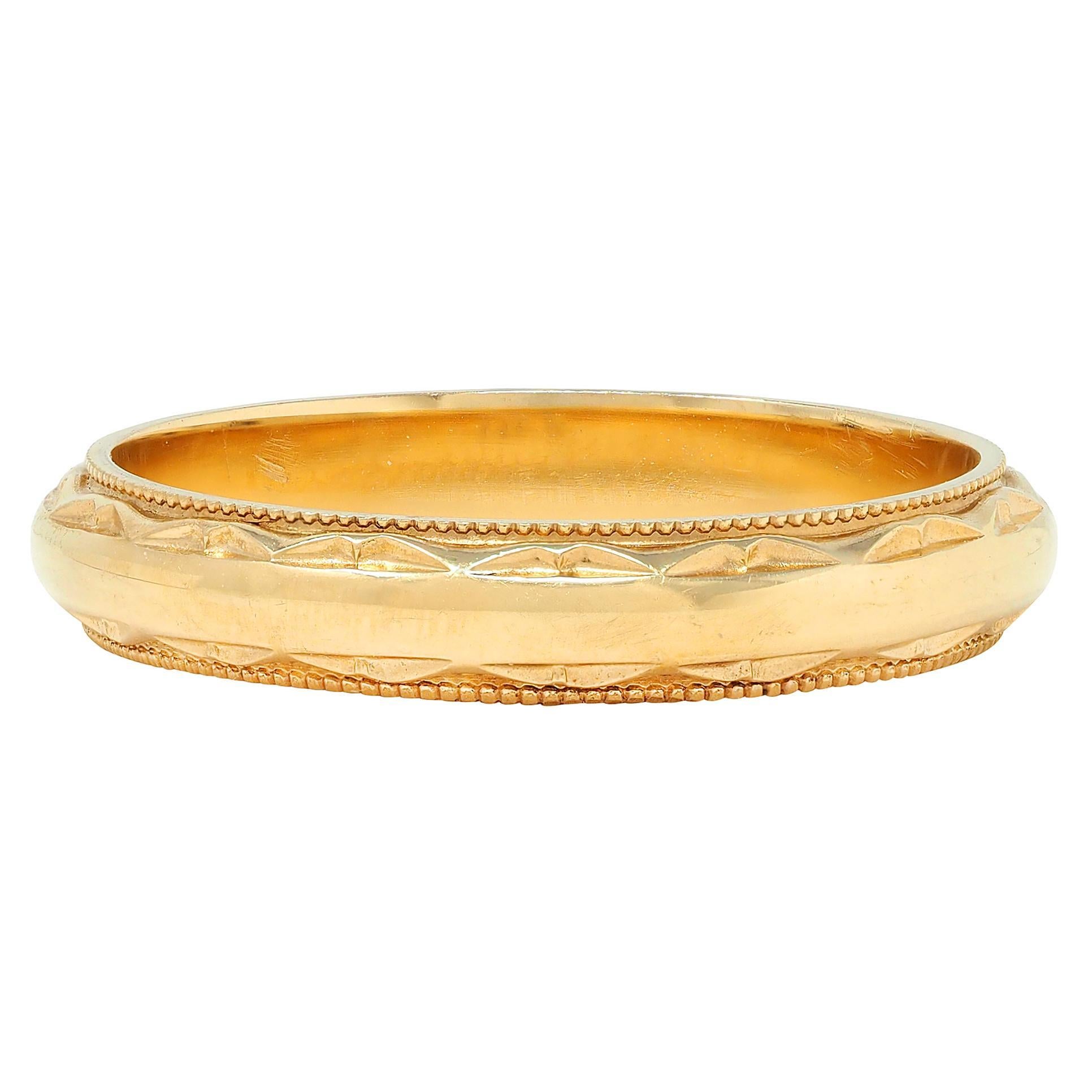 Art déco Anneau de mariage vintage en or jaune 14 carats Art Deco tardif en vente