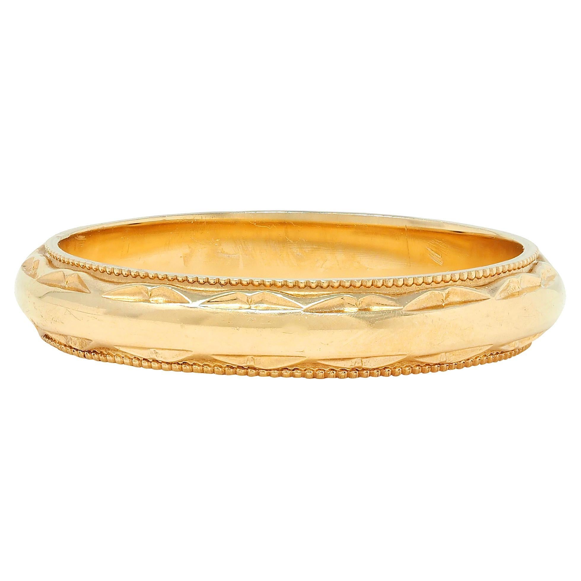 Anneau de mariage vintage en or jaune 14 carats Art Deco tardif Bon état - En vente à Philadelphia, PA