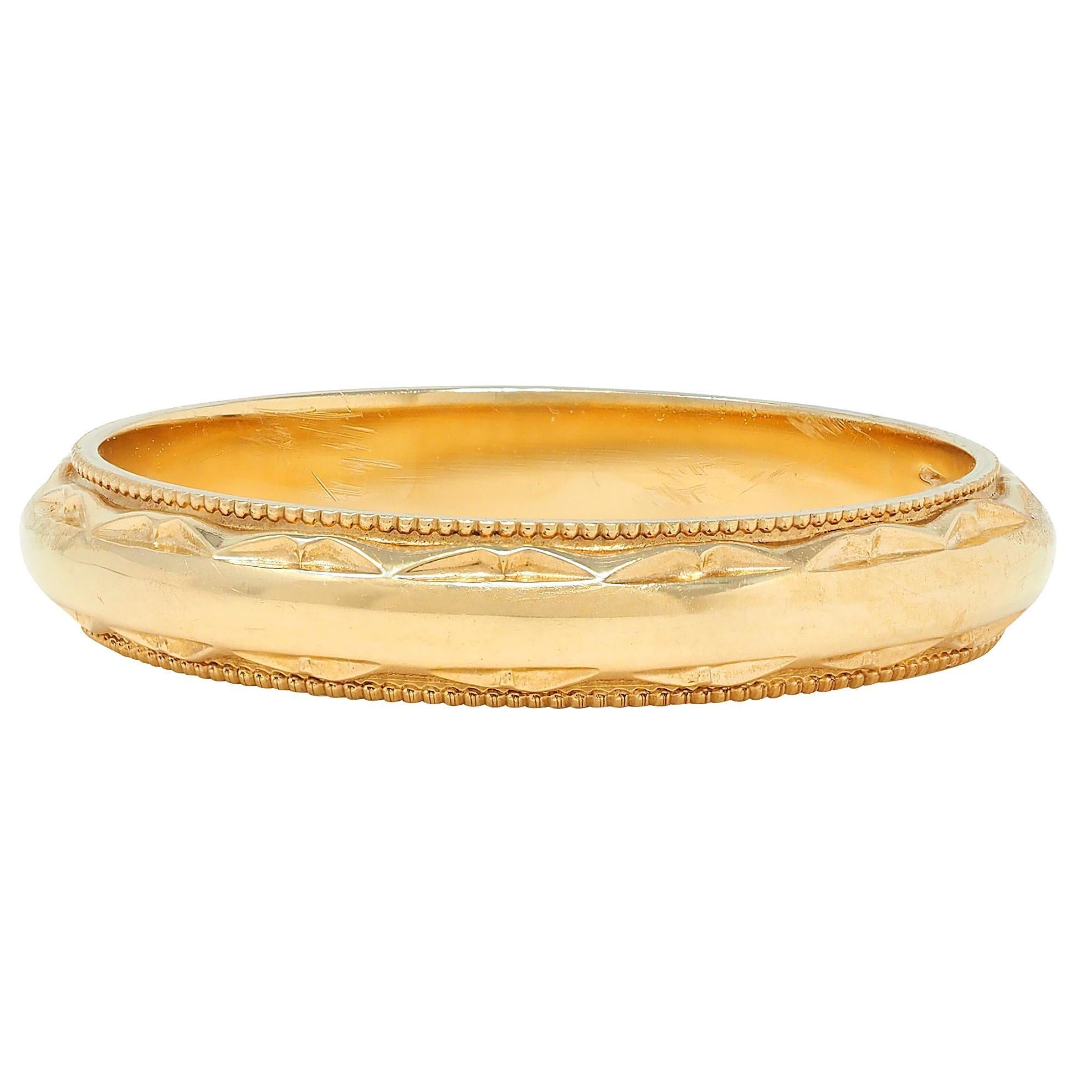 Anneau de mariage vintage en or jaune 14 carats Art Deco tardif Pour femmes en vente