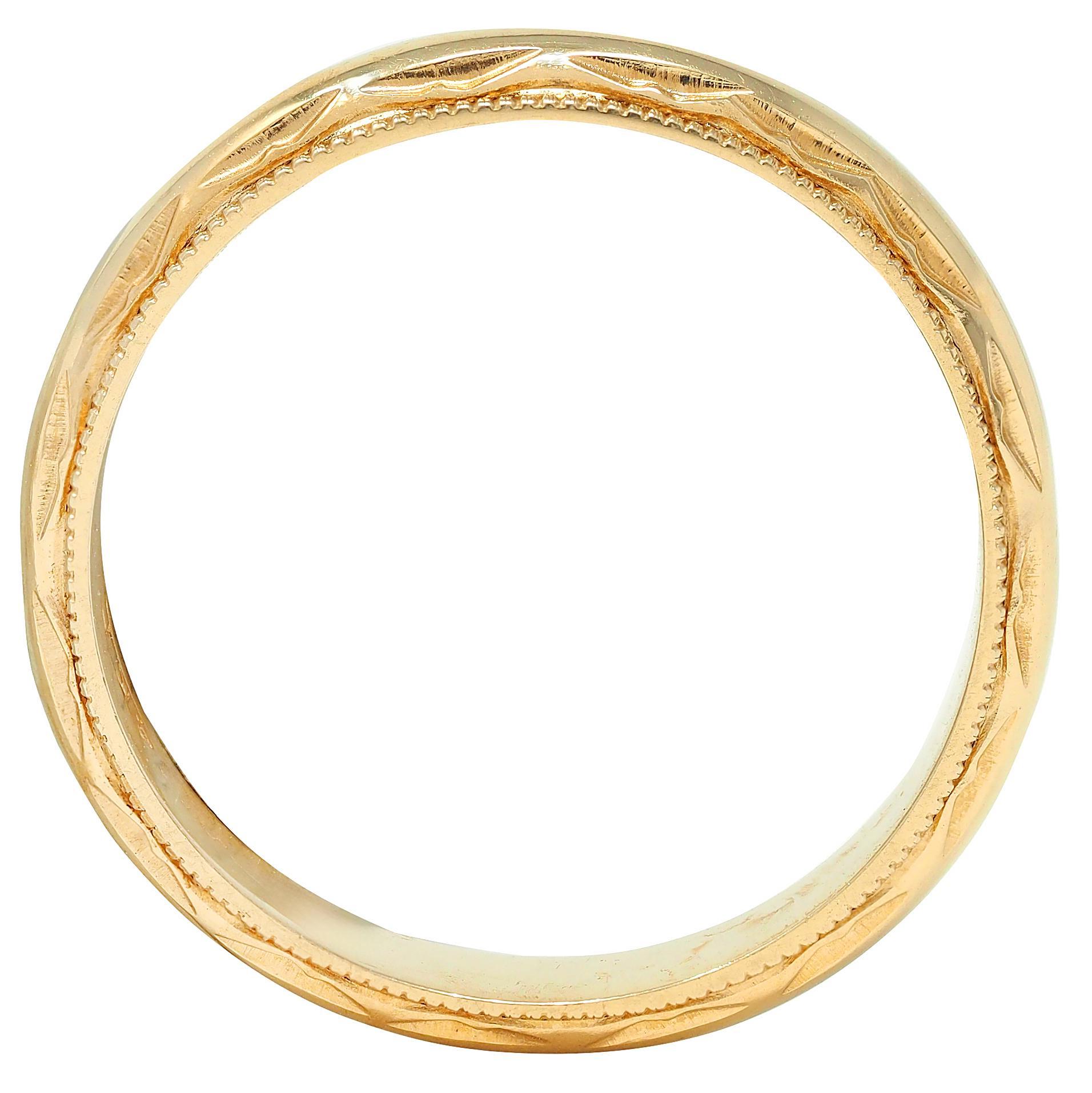 Anneau de mariage vintage en or jaune 14 carats Art Deco tardif en vente 1