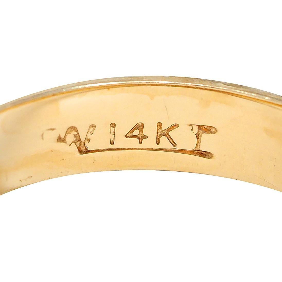 Anneau de mariage vintage en or jaune 14 carats Art Deco tardif en vente 2