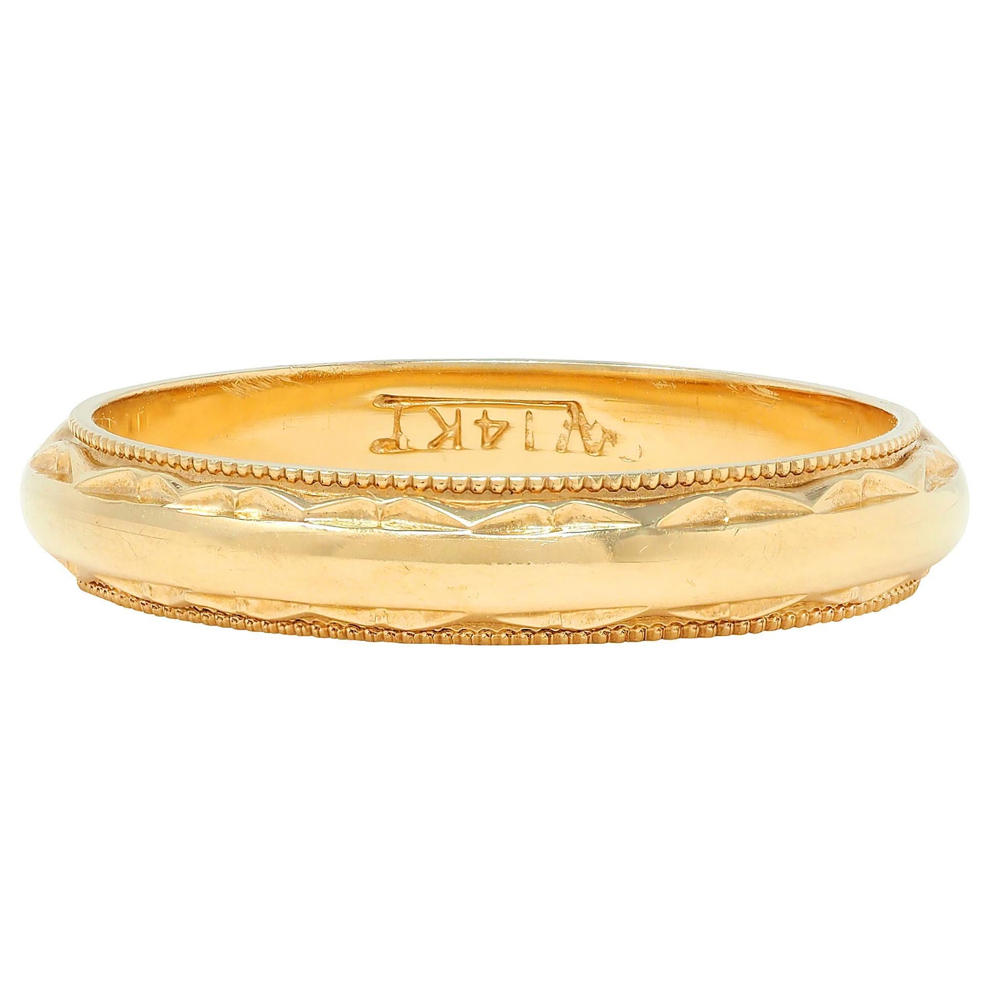 Anello nuziale vintage in oro giallo 14 carati di fine Art Déco