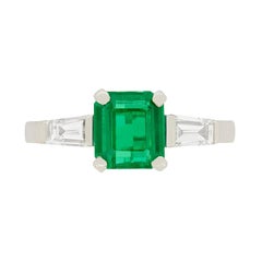 Late Art Deco 1.40 Carat Emerald and Diamond Ring, circa 1940s