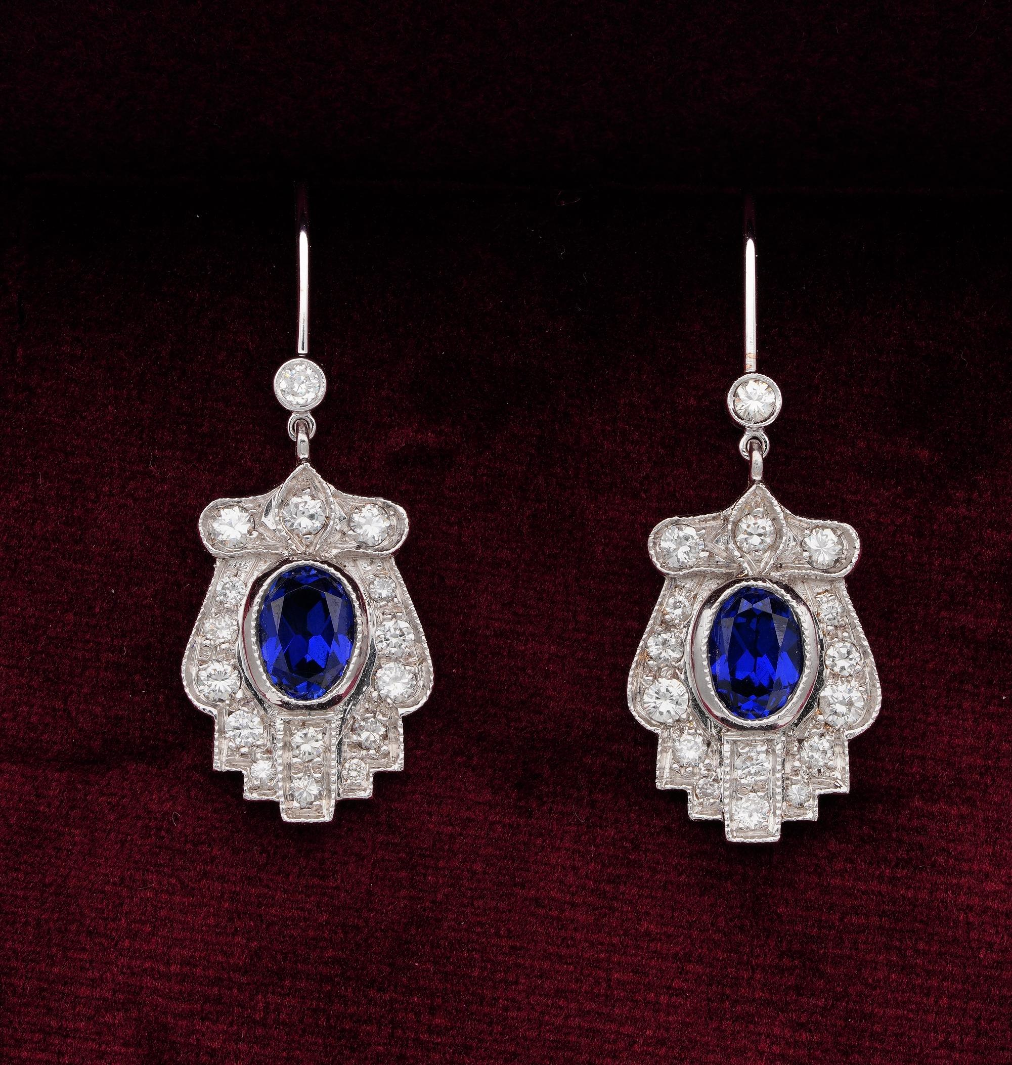 Timeless Appeal

Beautiful late Art Deco Diamond drop earrings hand created during 1935/40 ca of solid 18 KT white gold
Exquisite artistry design with a lovely swing, attract the attention to the viewer for the great sparkle and contrast in