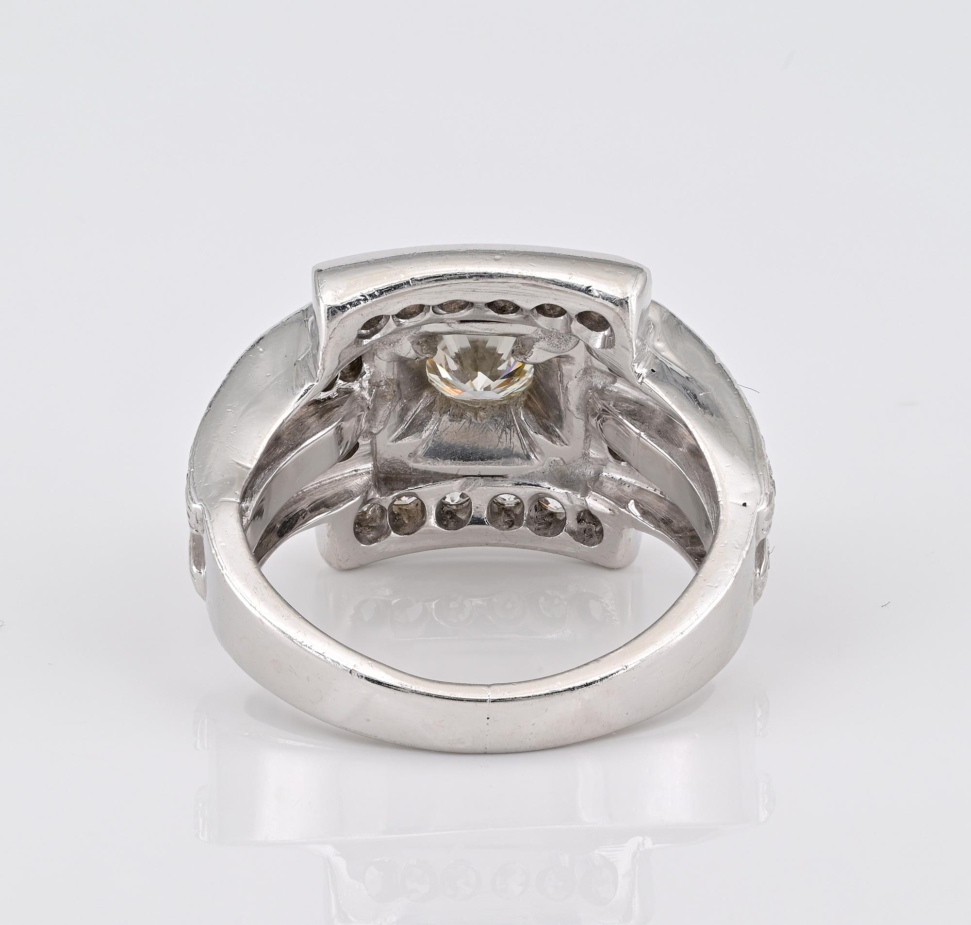 Tardo Art Deco 1,50 Ct. Anello in platino con diamante G VVS in vendita 4