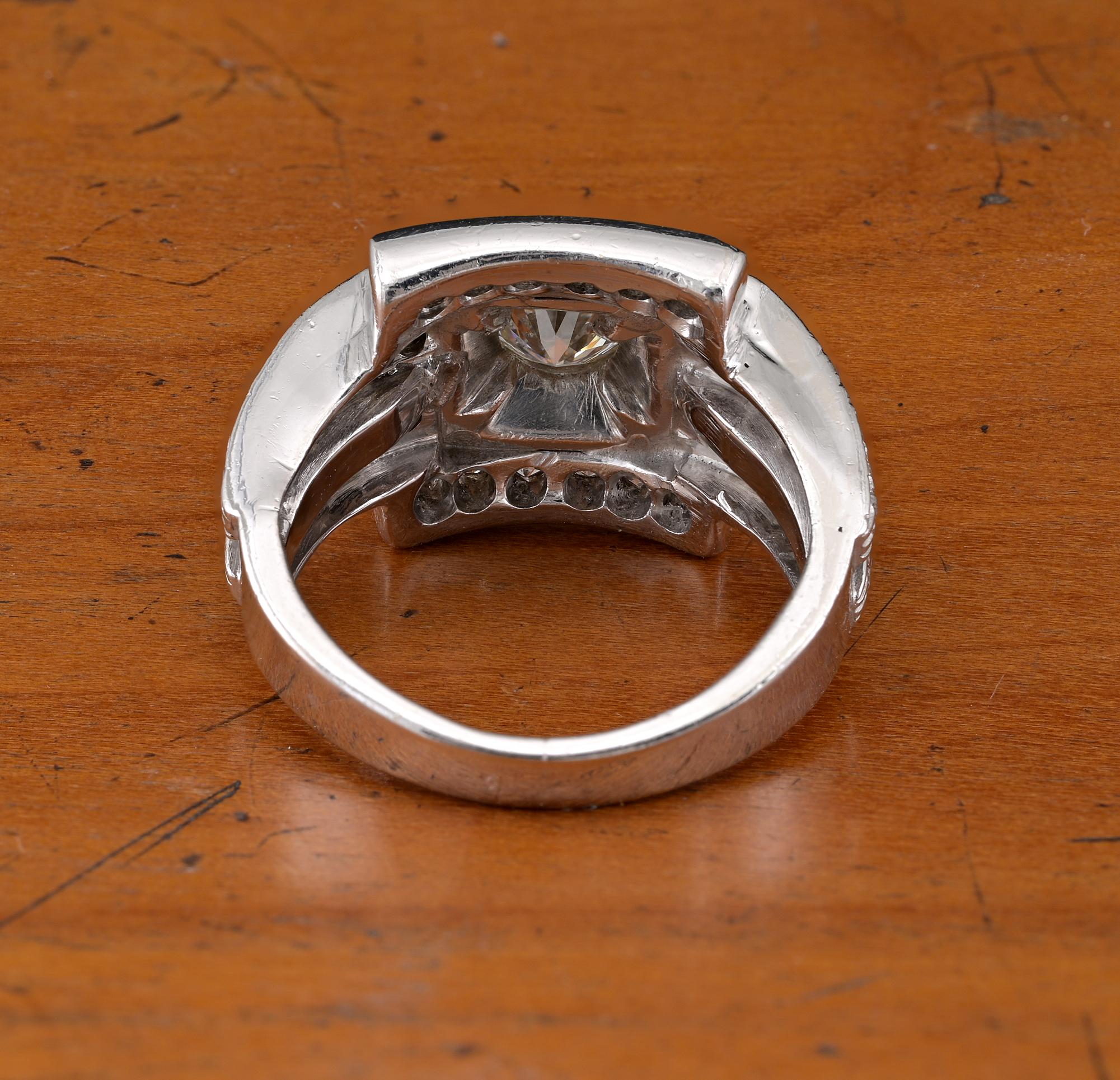 Tardo Art Deco 1,50 Ct. Anello in platino con diamante G VVS in vendita 5
