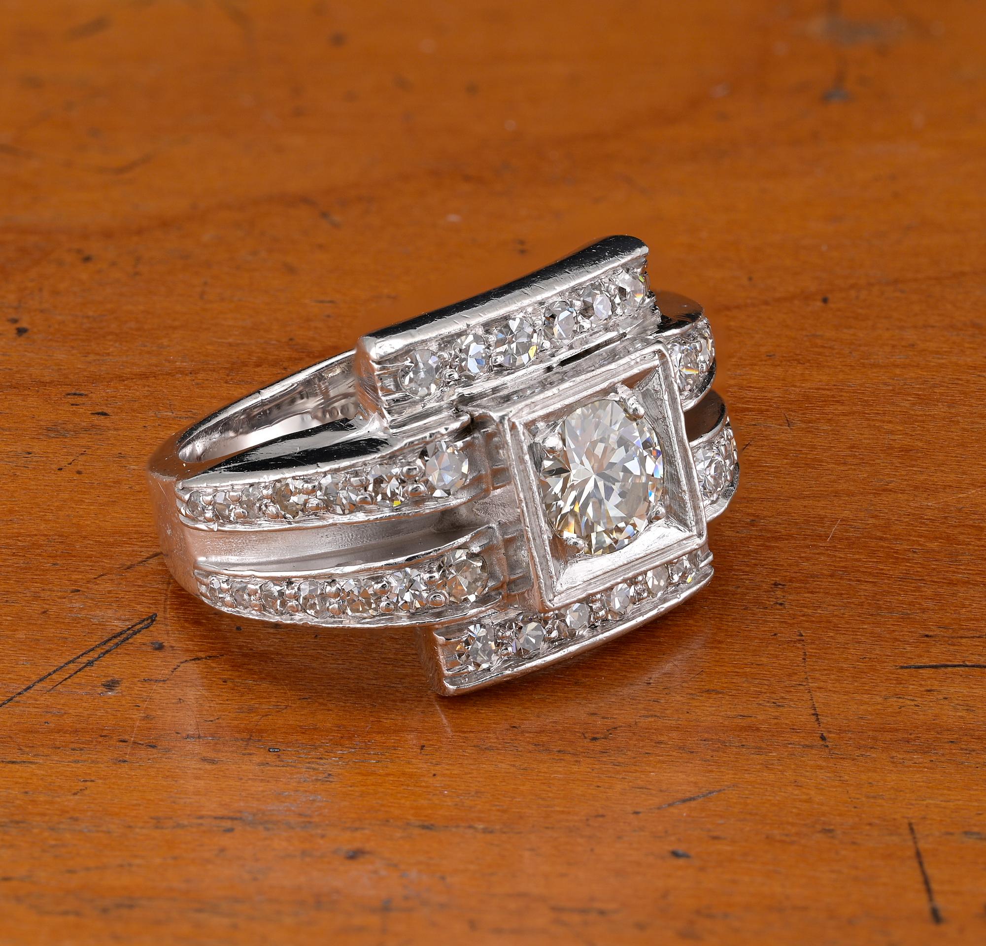 Tardo Art Deco 1,50 Ct. Anello in platino con diamante G VVS In condizioni buone in vendita a Napoli, IT