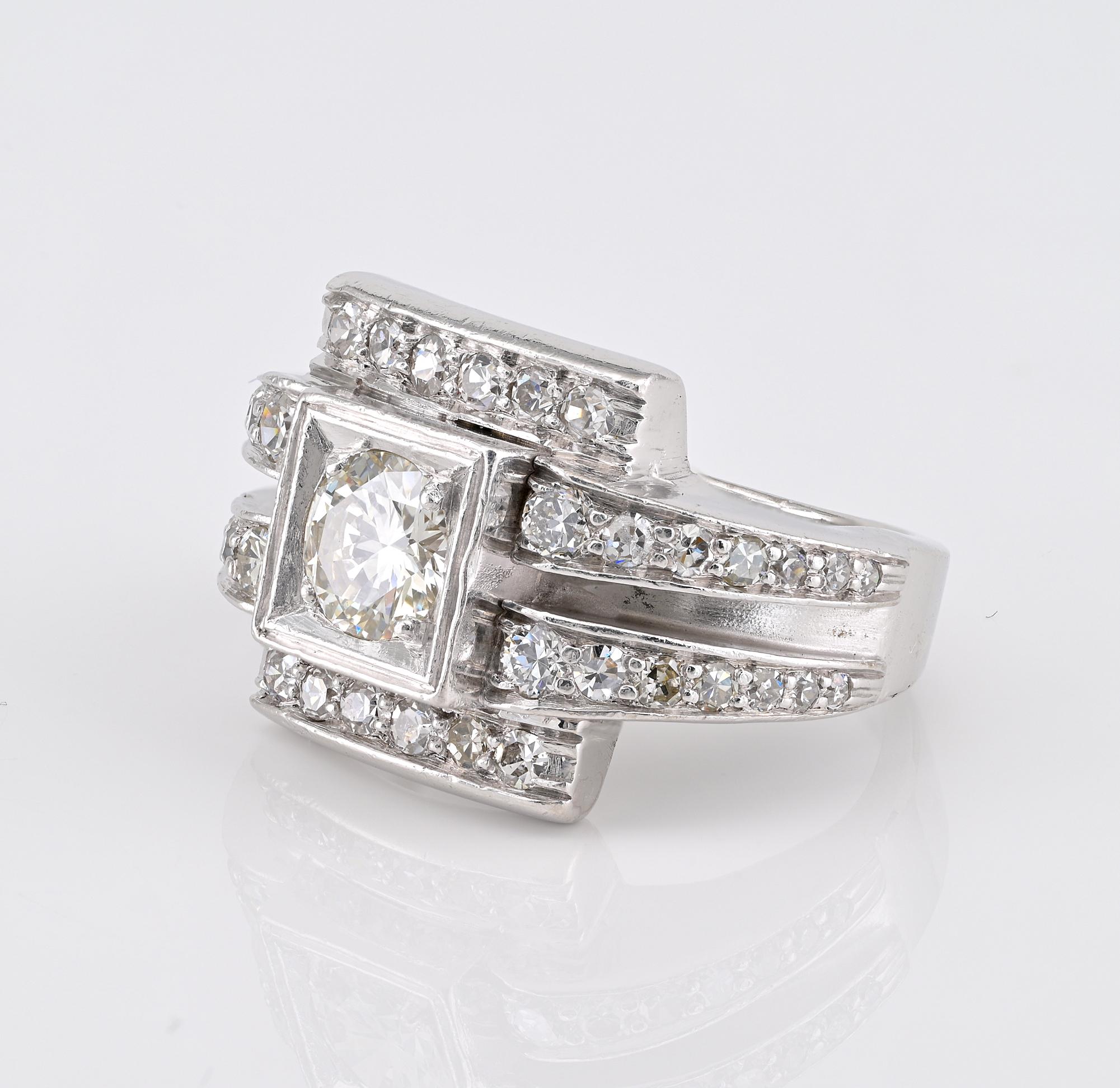 Tardo Art Deco 1,50 Ct. Anello in platino con diamante G VVS in vendita 1