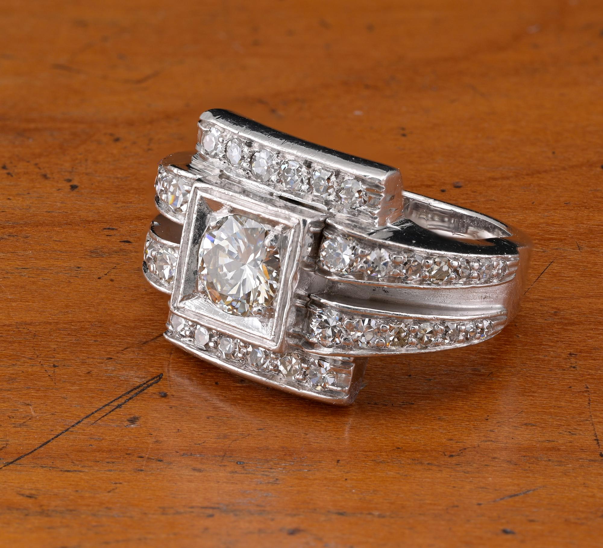 Tardo Art Deco 1,50 Ct. Anello in platino con diamante G VVS in vendita 2