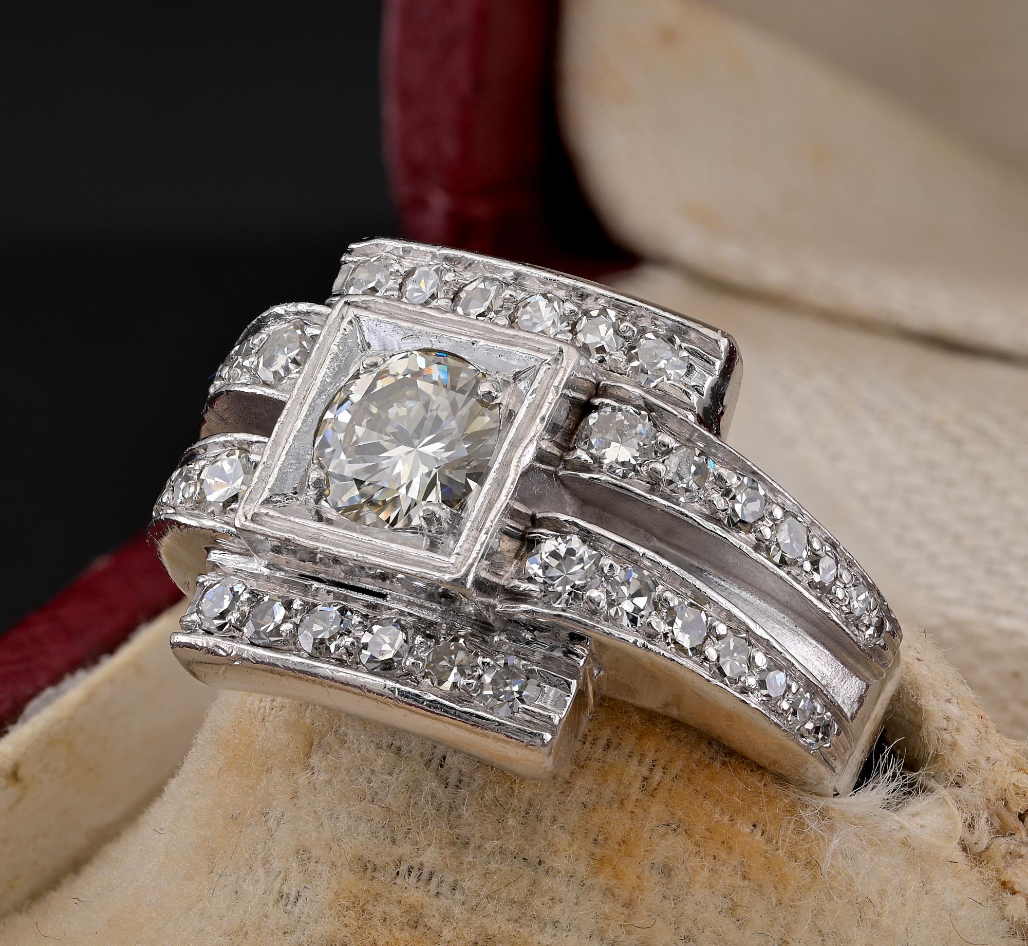 Tardo Art Deco 1,50 Ct. Anello in platino con diamante G VVS in vendita 3